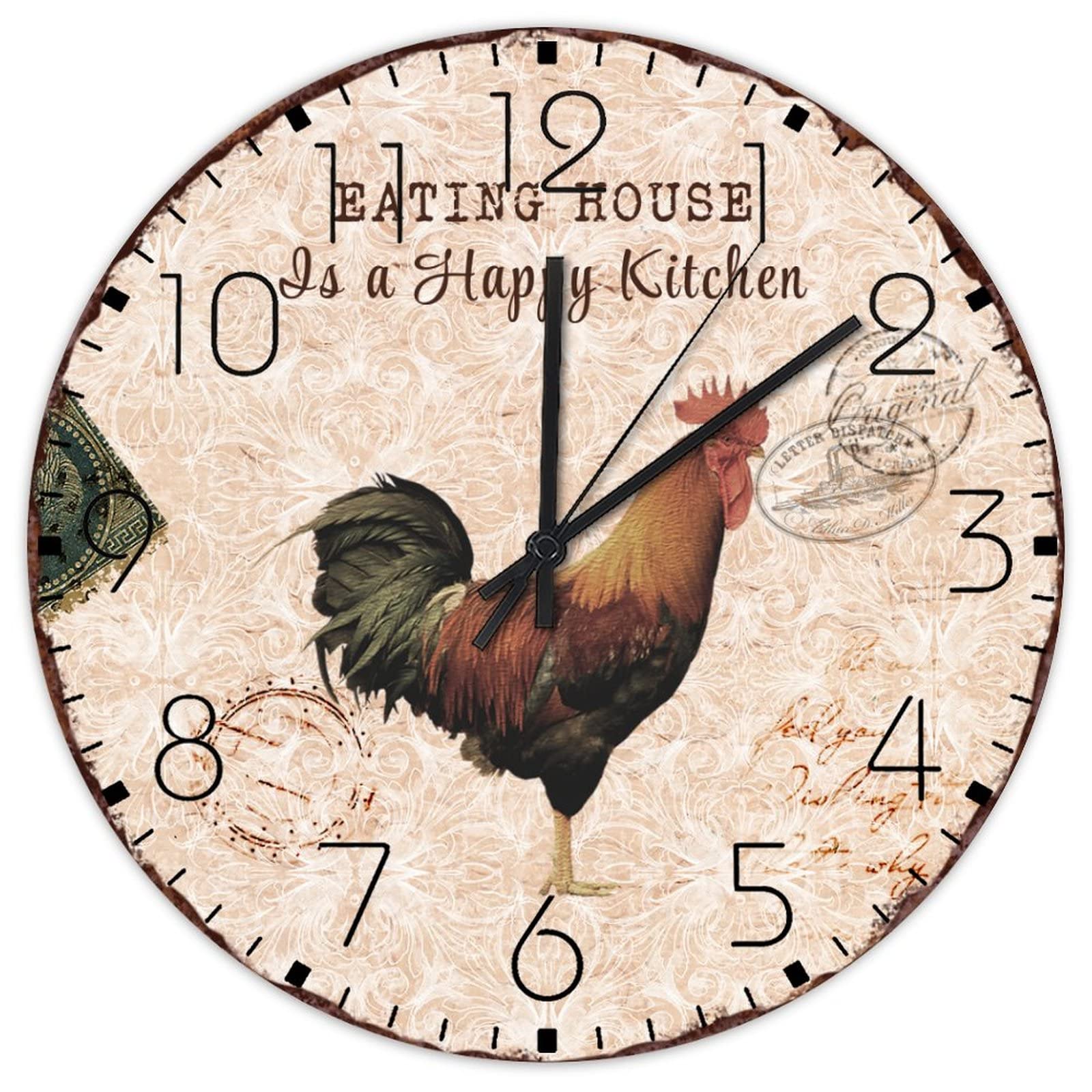 Horloge murale en bois 38cm House Is A Happy Kitchen silencieuse à piles