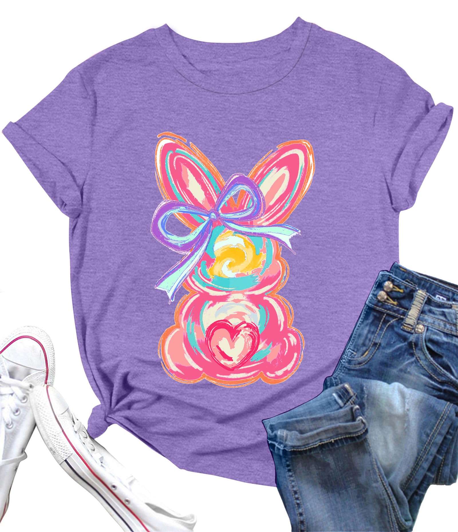 Women Happy Easter T Shirt Bunny Rabbit Graphic T-Shirt Funny Letter Printed Shirts Short Sleeve Tops