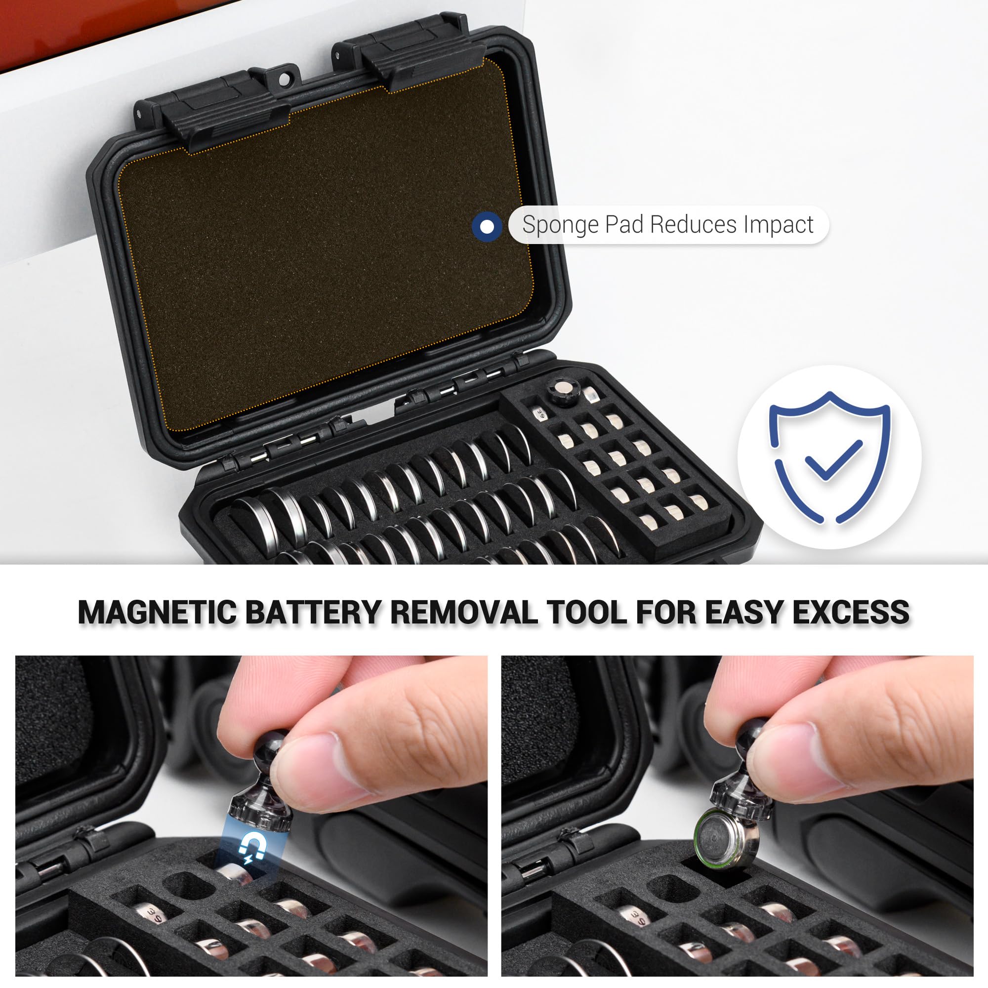 KIWIFOTOS Wasserfeste Knopfzellen-Batterie-Organizer-Hülle, 65 Steckplätze, Batterie-Aufbewahrungsbox für CR2016 CR2025 CR2032 CR2320 CR2325 CR2330 CR2335 CR2354 CR2412 CR2430 CR2450 & LR44 LR41