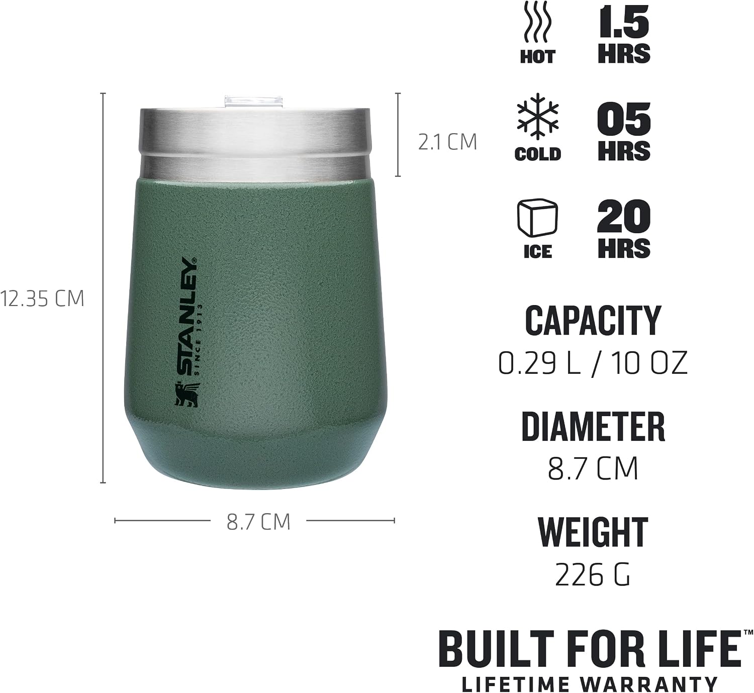 STANLEY Go Everyday Tumbler 0.29L / 10 OZ Hammertone Green Stainless Steel Tumber for Wine, Cocktails, Coffee, Tea - Keeps Cold / hot for Hours - BPA- - Dishwasher Safe - - Image 3