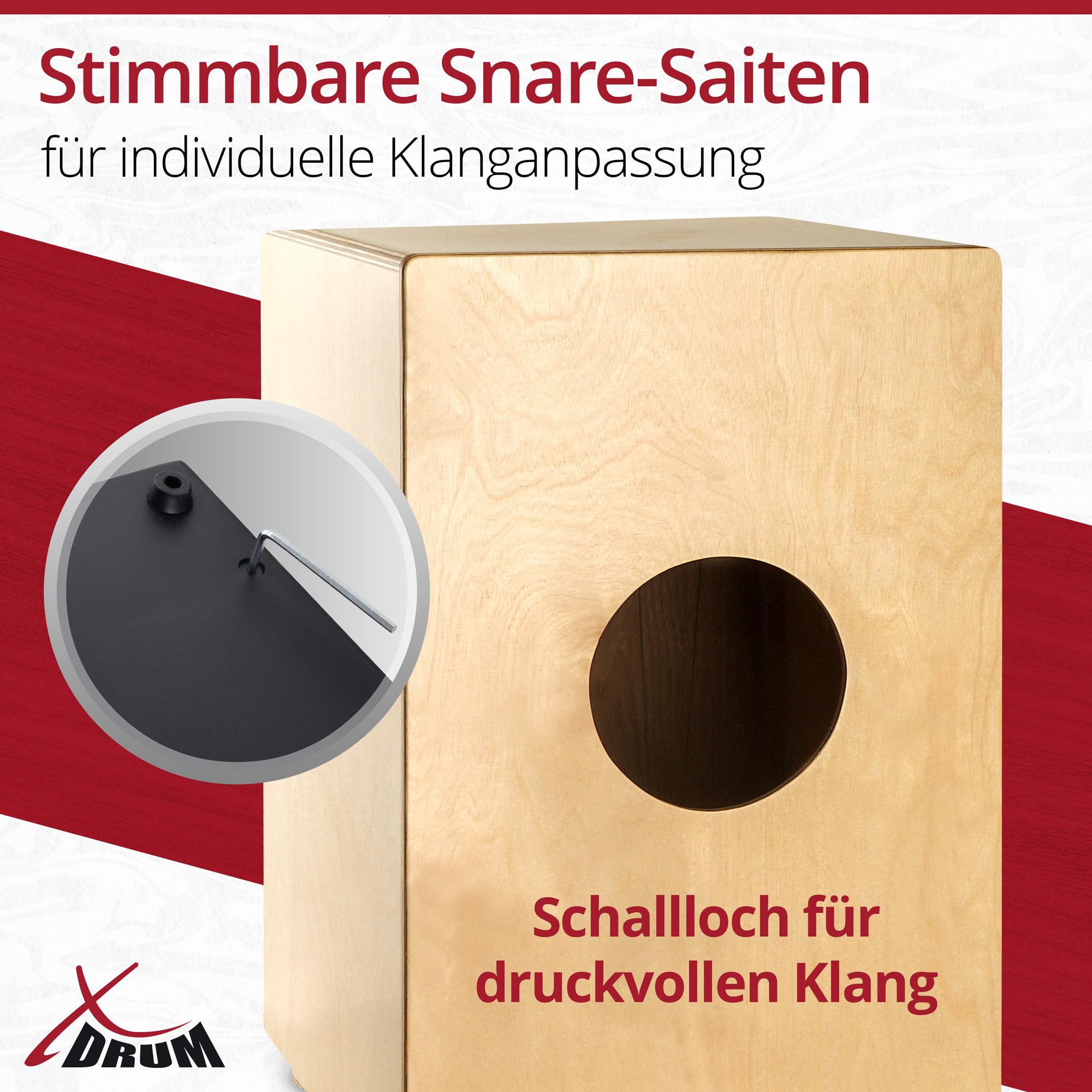 XDrum Cajon Peruana Hard Wood (3 mm Schlagplatte, 9 mm Birkenkorpus, 48 cm hoch, inkl. Rucksack-Tasche)