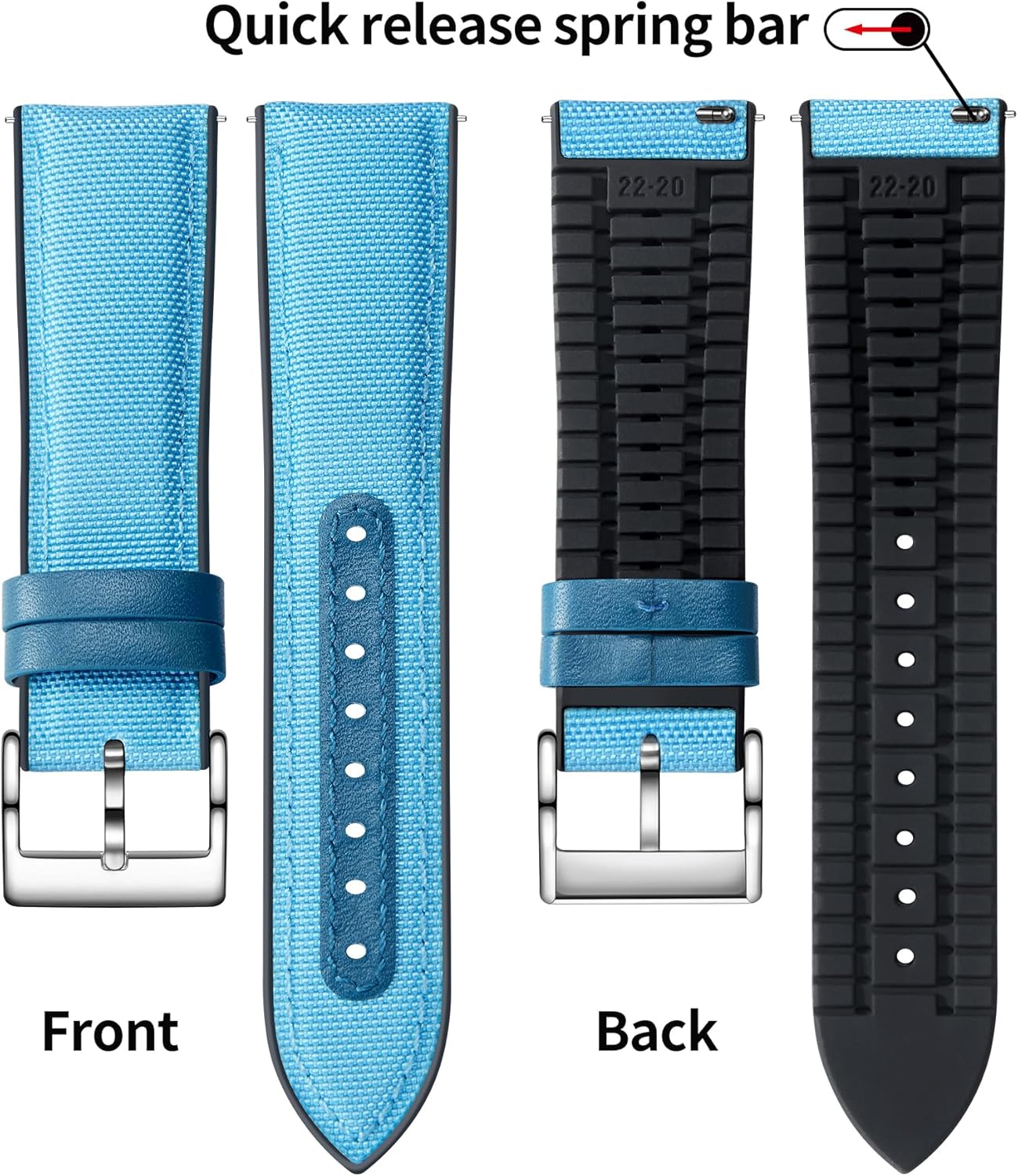 BINLUN Nylon Silicone Watch Bands 18mm 19mm 20mm 21mm 22mm Quick Release Canvas Rubber Hybrid Watch Strap Replacement Watchband for Men Women 9 Colors Silver/Black Buckle