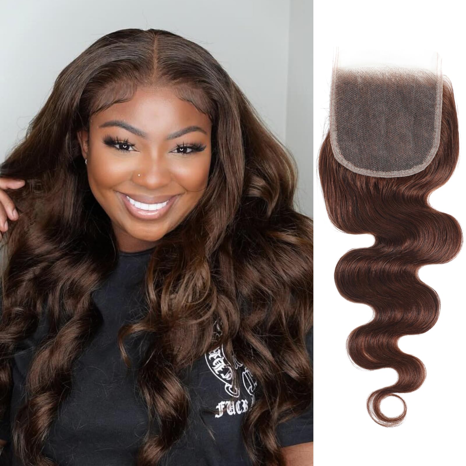 Amazon.com : ALHER Color #4 Chocolate Brown Body Wave 4x4 Closure