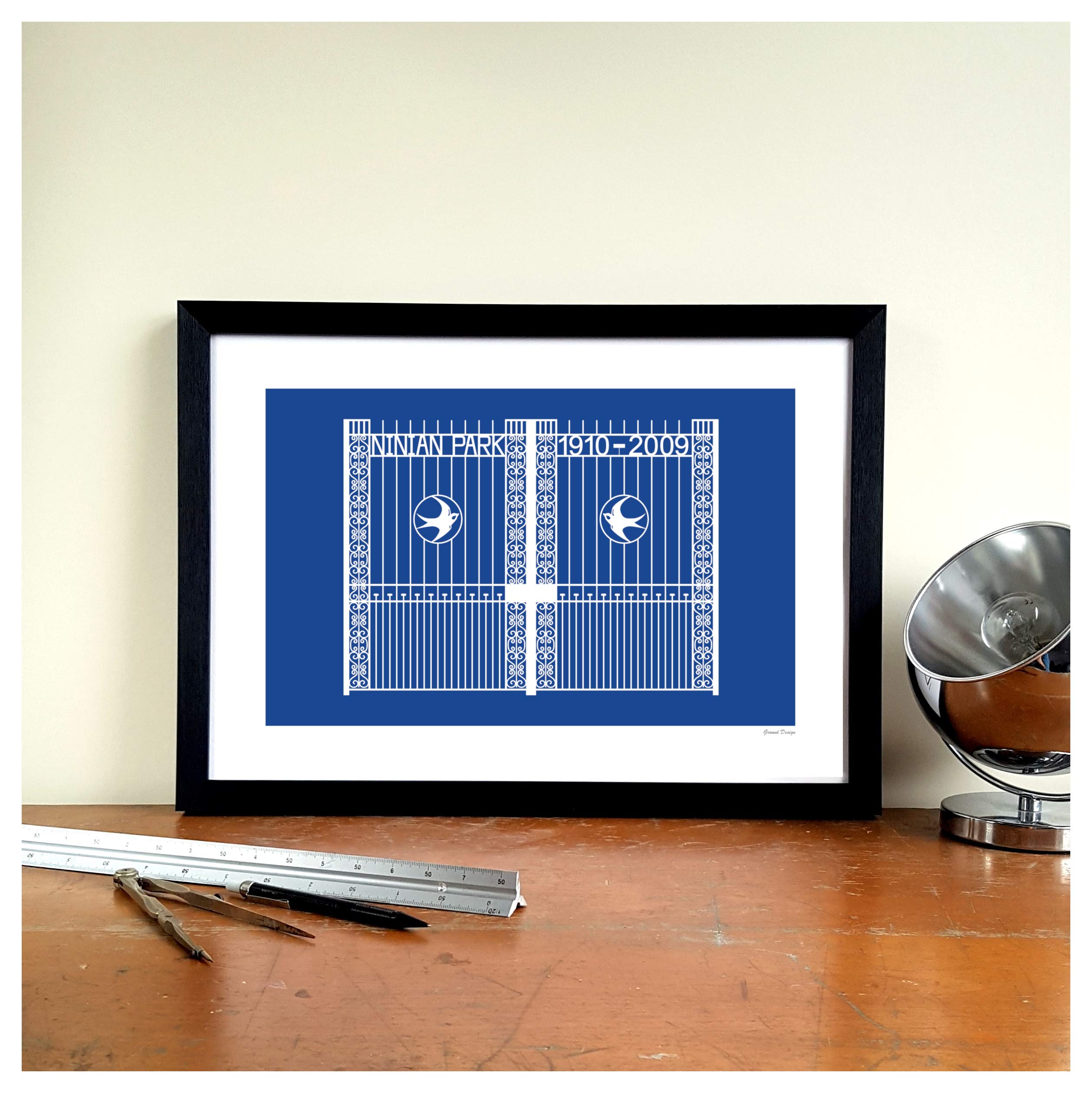 GroundDesigns CARDIFF CITY FC Football Gift Ninian Park Memorial Gates Stadium Art Print