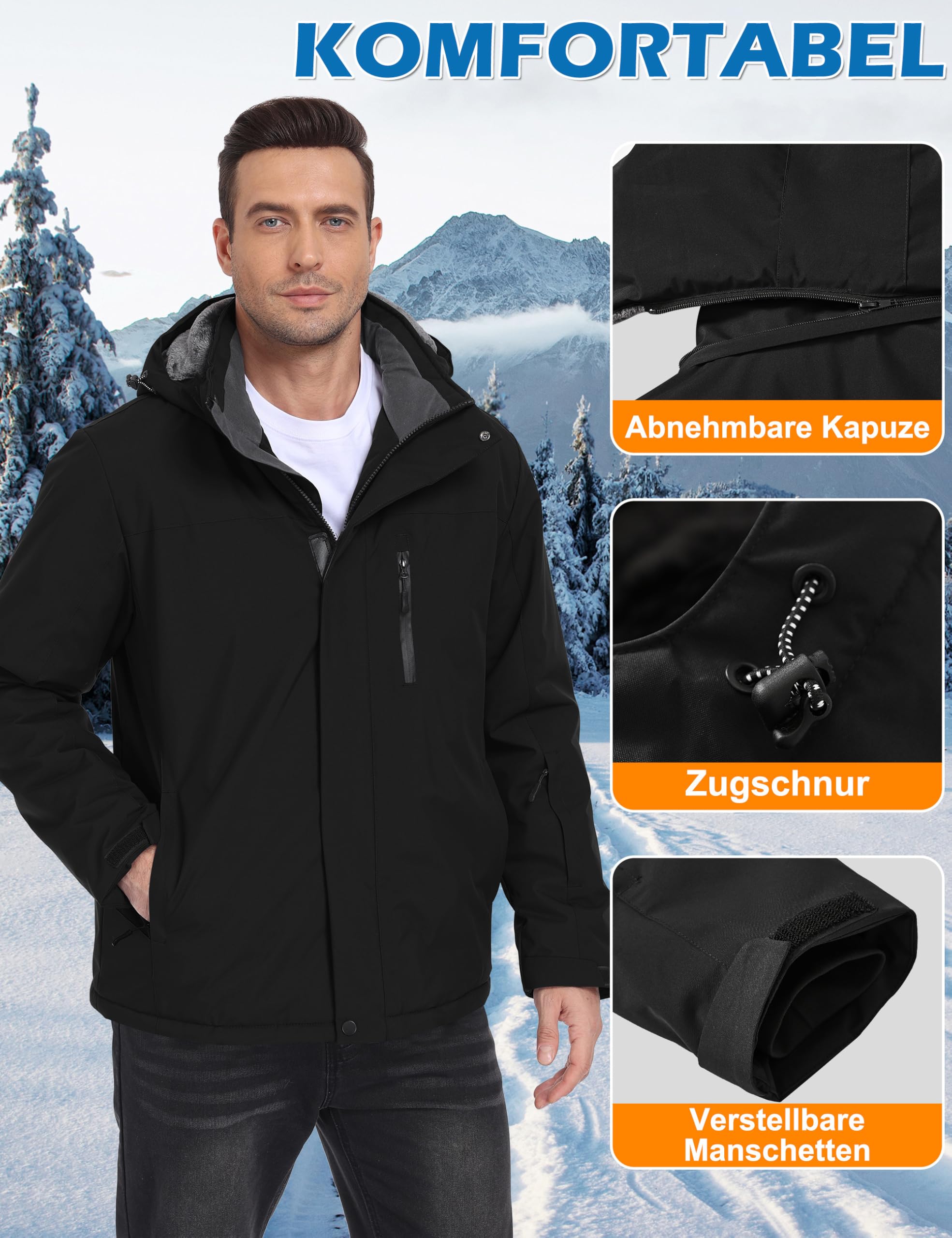 Zoofly Chaqueta de Esquí Impermeable Hombre Invierno Abrigo Nieve Snowboard Cazadora con Capucha Desmontable