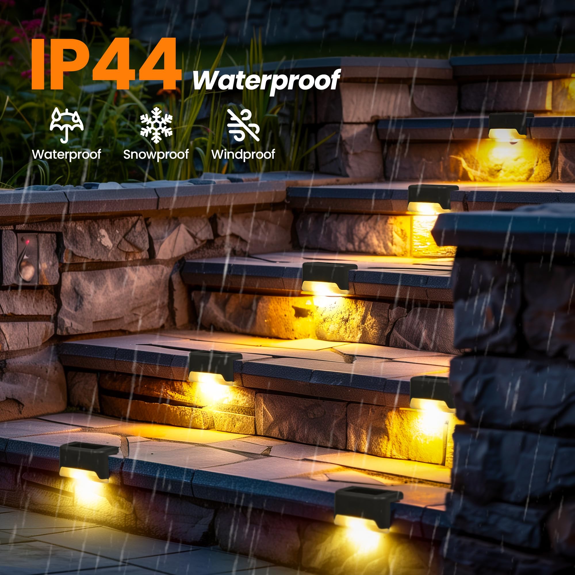 GIGALUMI Luces Solares para Exteriores Pack de 16, Luces para Escaleras, Impermeables, Iluminación LED para Escaleras Exteriores, Escalones, Vallas, Patios, Terrazas, Gris, Blanco Cálido - 3