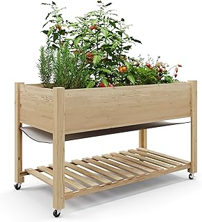 48x24x32 Inch Raised Garden Bed, Mobile Planter Box with Lockable Wheels...