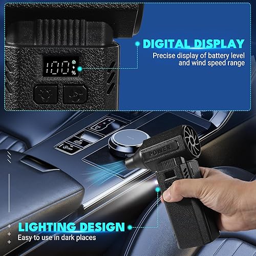 Miniatura 6 de Ventilador turbo violento, plumero eléctrico de aire comprimido y aspirador, soplador de aire portátil recargable de mano inalámbrico con luz LED y