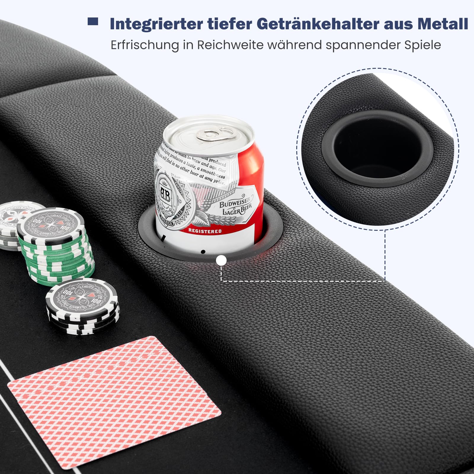 GOPLUS Pokertisch für 8 Spieler 182 cm klappbarer Kartenspieltisch mit Getränkehaltern aus Metall Schwarz