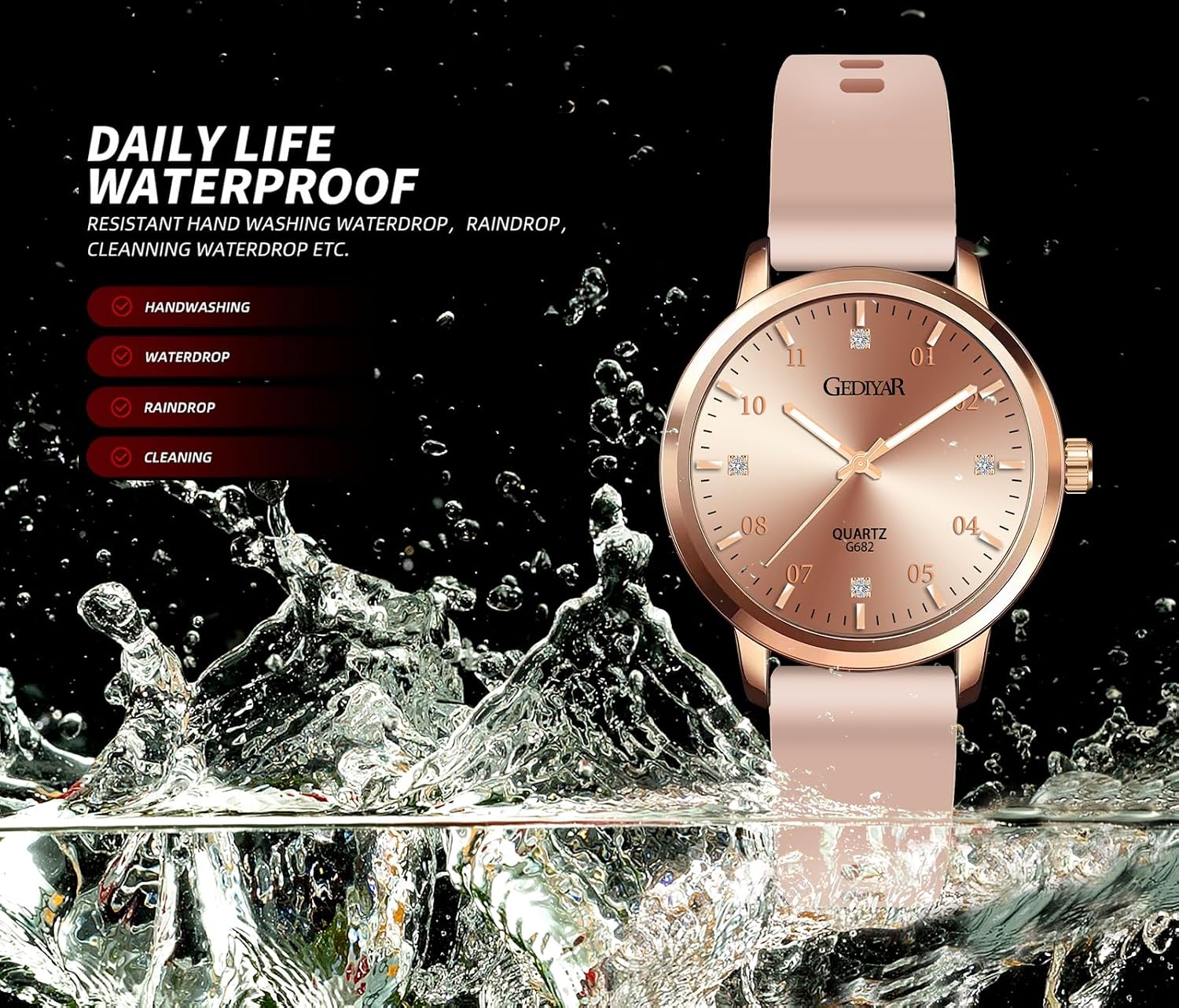 Quartz Watch, Women's Fashion Casual Wrist Watch with Silicone Band, Rhinestone Markers, Waterproof Sport Watches Gift for Nurse Ladies