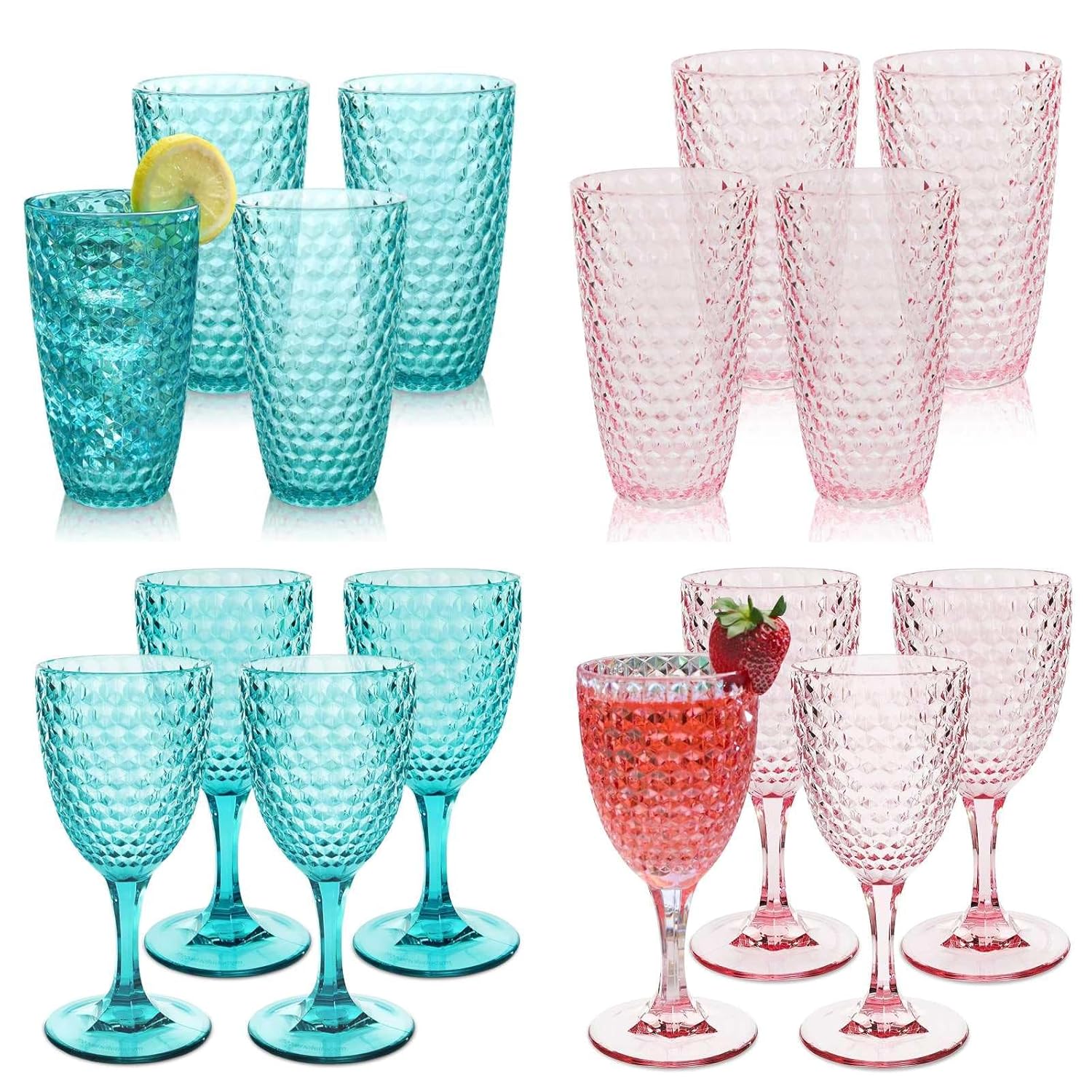 BELLAFORTE Shatterproof Tritan Plastic Tumbler Laguna Beach 19oz Drinking Glasses Set of 4 Wine Glasses Drinkware for Party