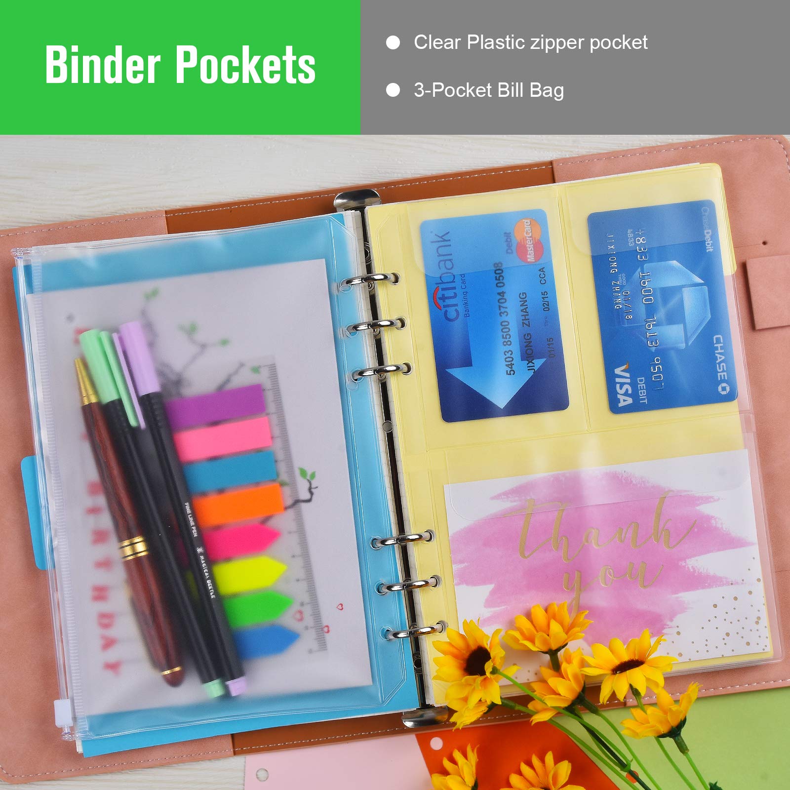 Recharges Papier A6 6 Trous Quadrillé 160 Pages + Intercalaires + Notes Adhésives + Pochettes