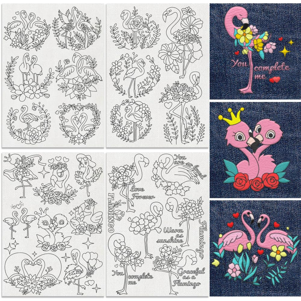DOODLREAM 25Pcs Flamingo Flower Water Soluble Hand Sewing Stabilizers, 8.3