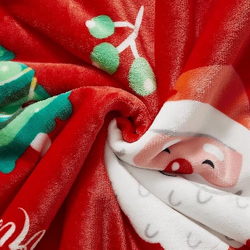 Miniatura 4 de SearchI Manta de forro polar sherpa de Navidad, súper suave, esponjosa, con estampado de Papá Noel, reversible, cálida y acogedora manta de Navidad