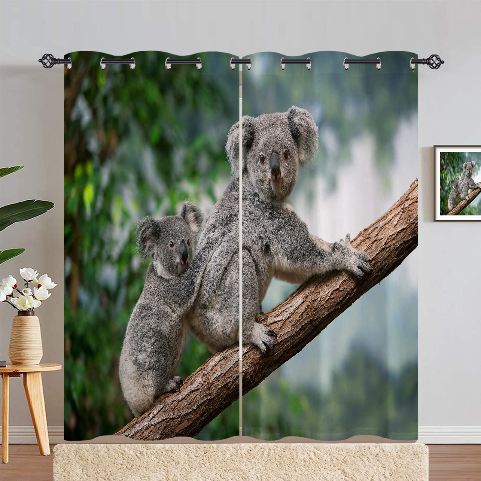 ANHOPE Jungle Koala Family Blackout Eyelet Curtains 46 x 72 Inch 2 Panels — image 1