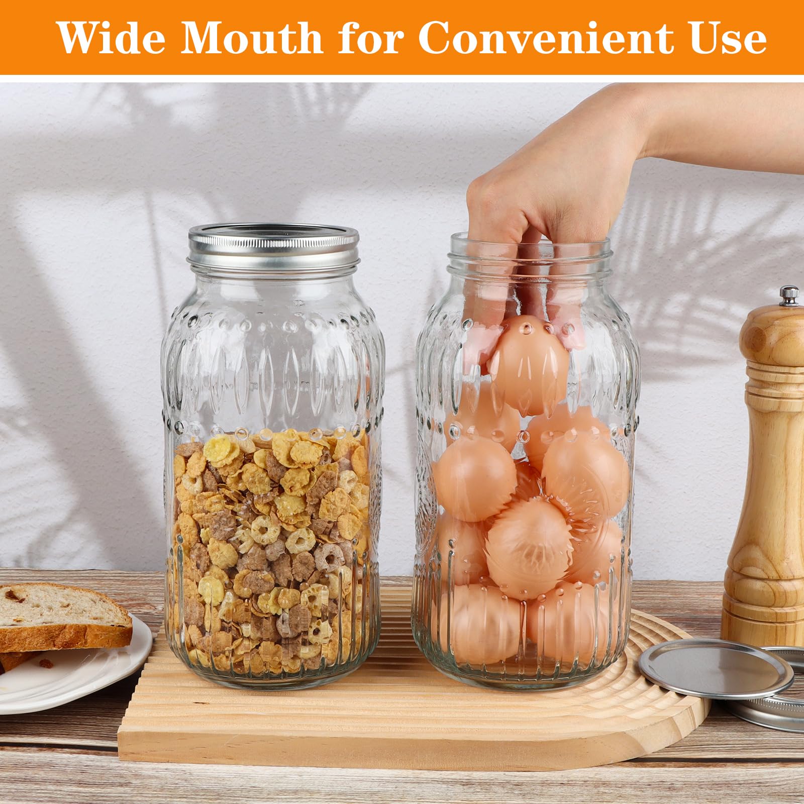 HINGWAH Mason Jars - 64oz 3 Pack -4