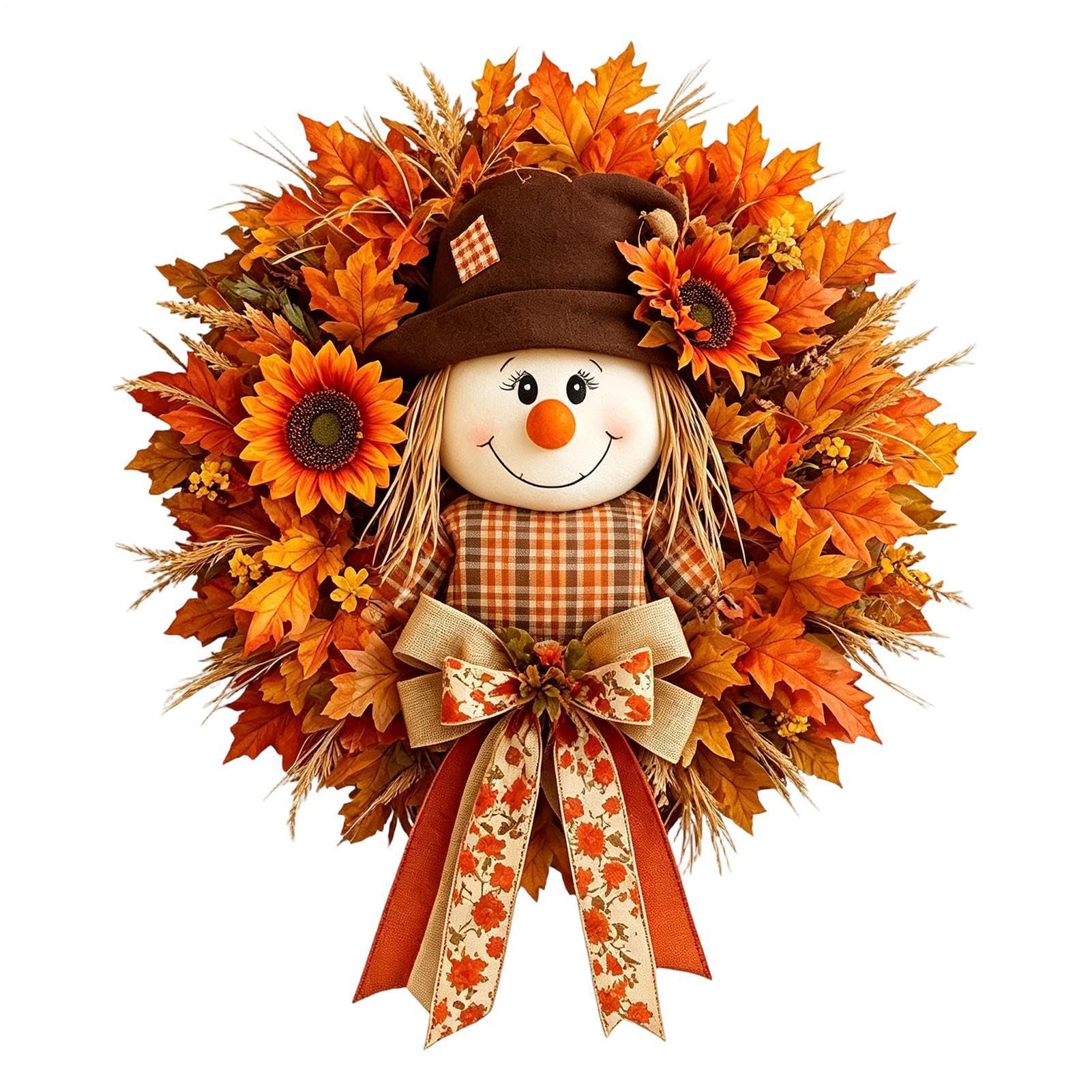 Corone Autunno Per Porta D'Ingresso Pannello Benvenuto Raccolto Acero | Corona spaventapasseri raccolto Per Halloween Ringraziamento Ospite Cremagliera Portale Giardino Esterno Interno