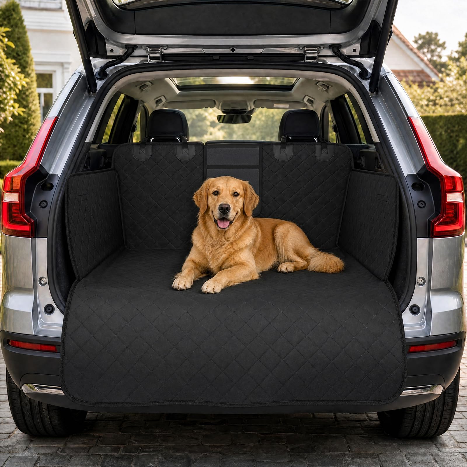 Protector Maletero Coche Perros, Funda Maletero Coche Perros Impermeable y Antideslizante, Cubre Maletero con Protector de Parachoques, Manta Perro Coche Maletero SUV Universal (185x105 cm)