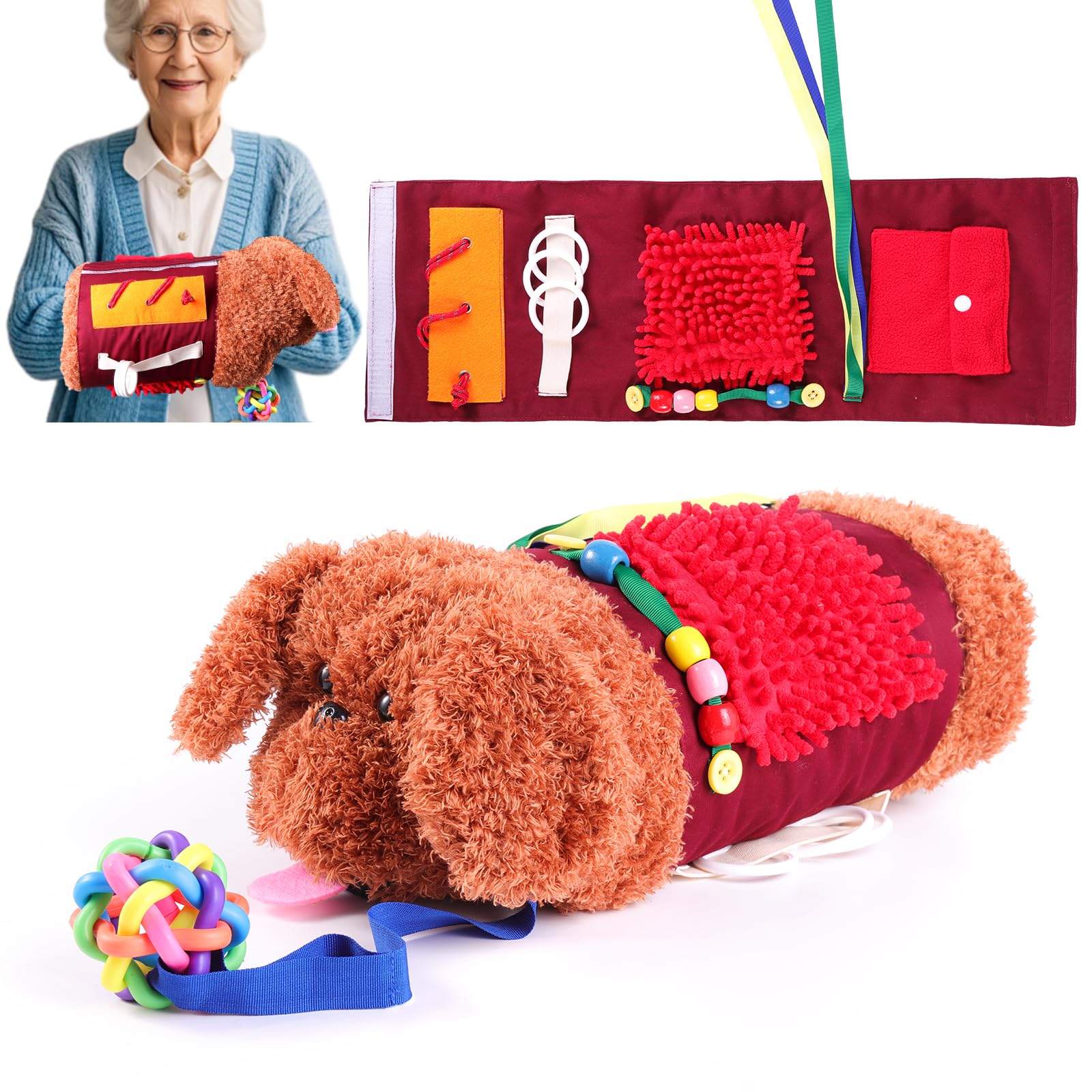 Manta y manguito antiestrés para perros adultos con demencia, Alzheimer, actividades para personas mayores y personas mayores, juego de regalo y juguete para Alzheimer o demencia, juguetes sensoriales