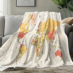 JAWO Cobertor de mapa do mundo, cobertores de países e grandes cidades para adolescentes, crianças, meninos, meninas, mapa do mundo, cobertor para sofá, cama, viagem, acampamento, 127 x 152 cm