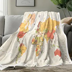 JAWO Cobertor de mapa do mundo, cobertores de países e grandes cidades para adolescentes, crianças, meninos, meninas, mapa do mundo, cobertor para sofá, cama, viagem, acampamento, 127 x 152 cm