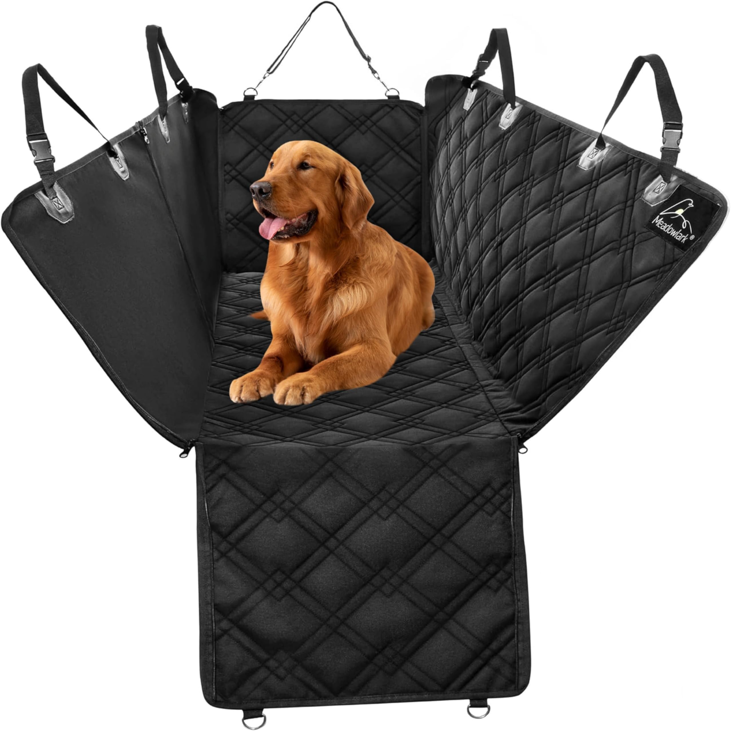 Meadowlark Dog Car Seat Cover, X-Large Heavy Duty Pet Seat Cover for Back Seat, Extra Padded Non-Slip Dog Hammock, Water-Resistant Back Seat Protector for Cars Trucks and SUVs (64” W x 60" L)