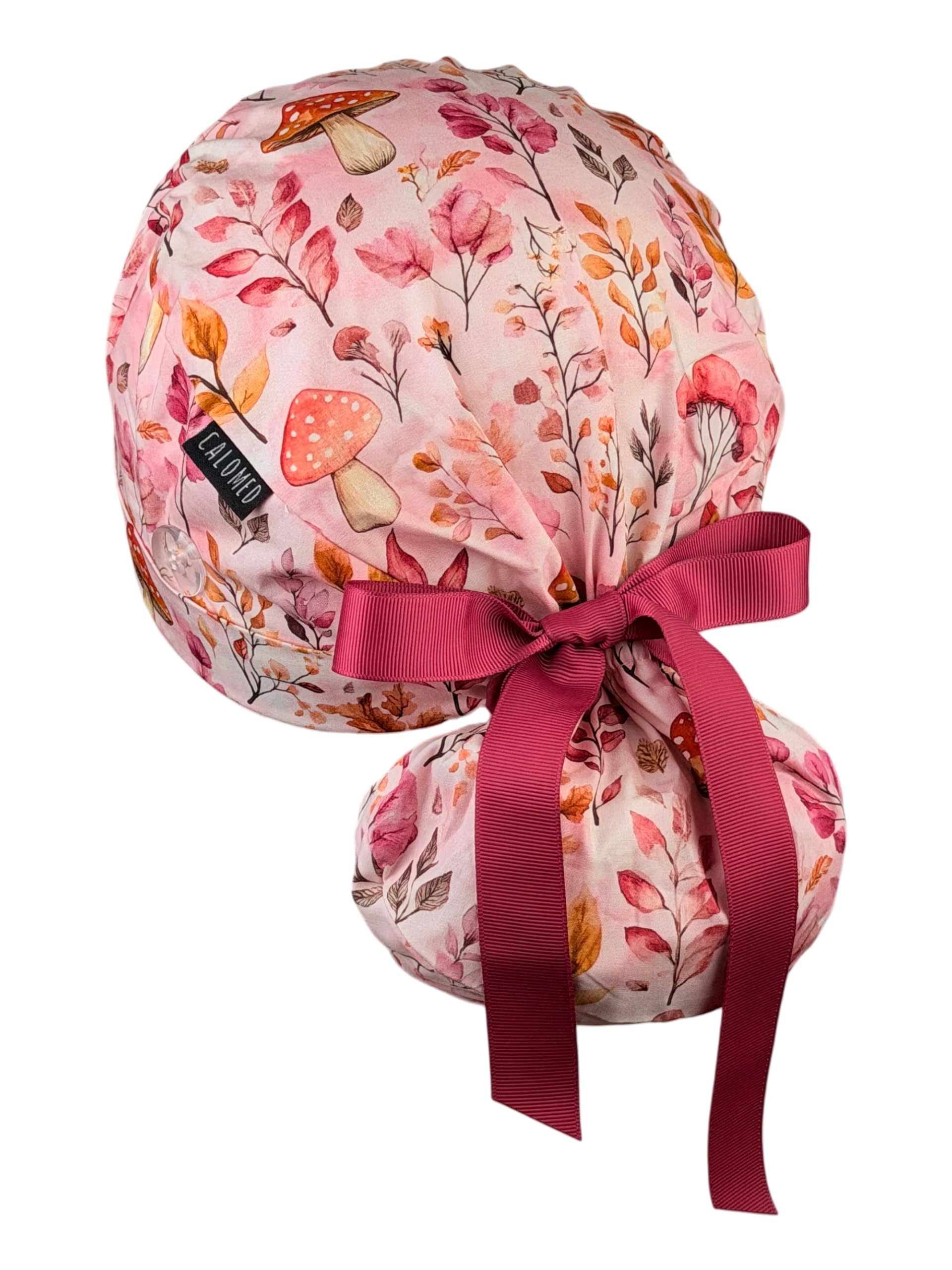 Scrub Cap for Women and Men, Ponytail Scrub Caps, Working Hat, Head Cover with Ribbon Ties and Buttons, Long Hair
