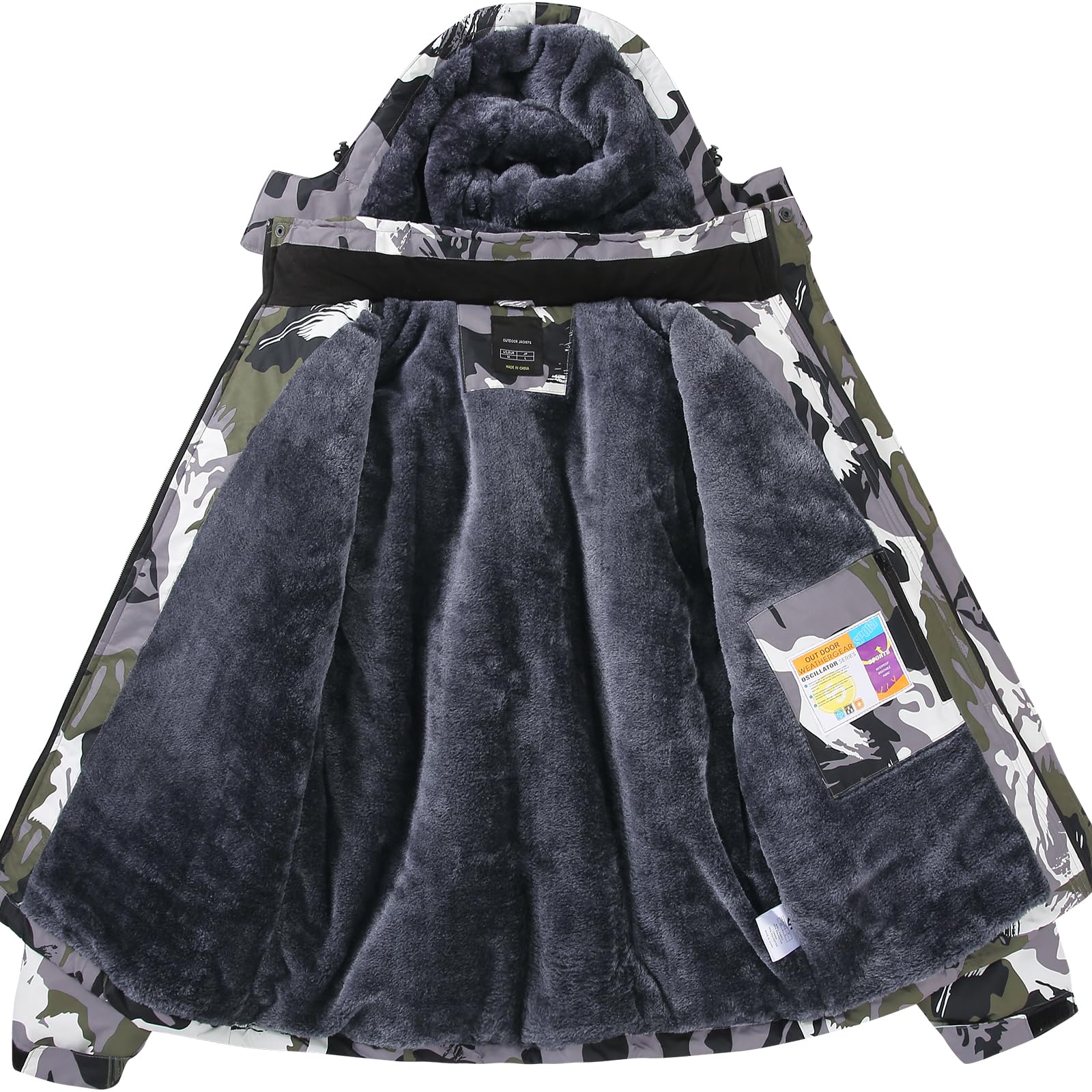 SwissWell Giacca da sci da uomo Giacca in pile spesso impermeabile Giacca a vento foderata calda Giacca con cappuccio staccabile con tasche multiple