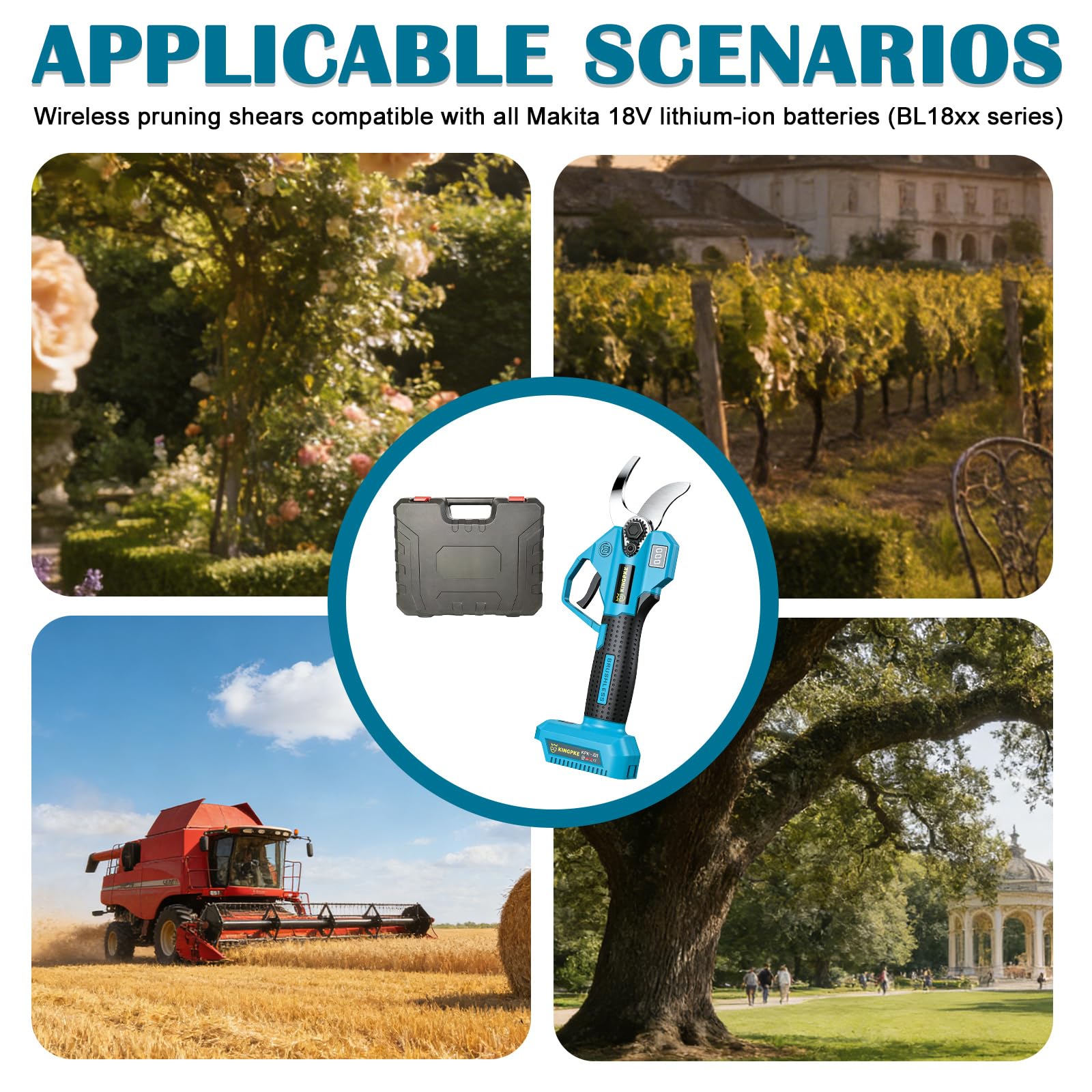 Coupe-branches sans fil professionnel compatible avec Makita 18 V 25 mm Sécateur électrique avec écran LCD pour élaguer les arbres et les arbres fruitiers (sans batterie)