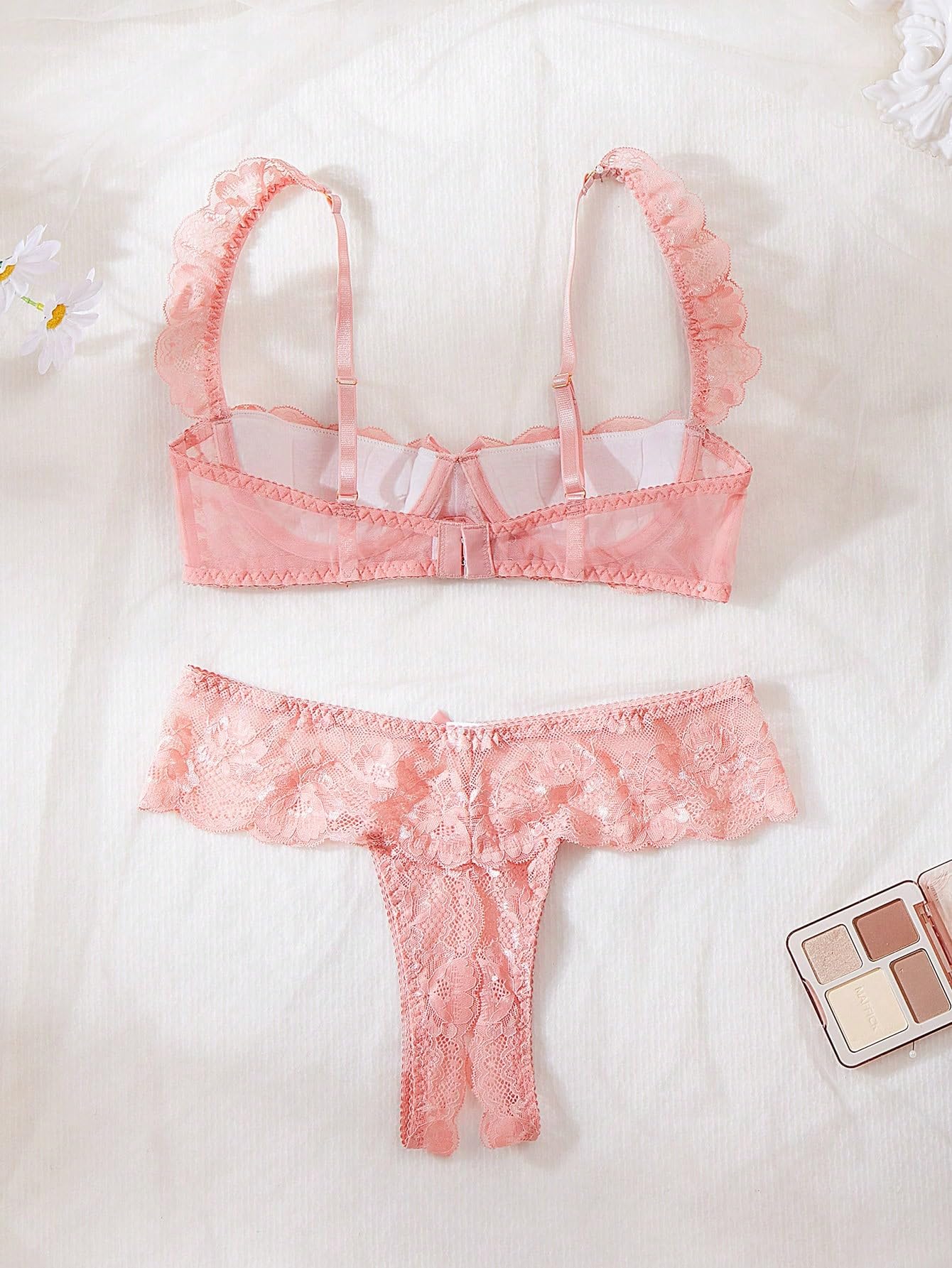 SweatyRocks Women's Lingerie Set Floral Lace Ruffle Shoulder Bra and Panty Underwear Sets