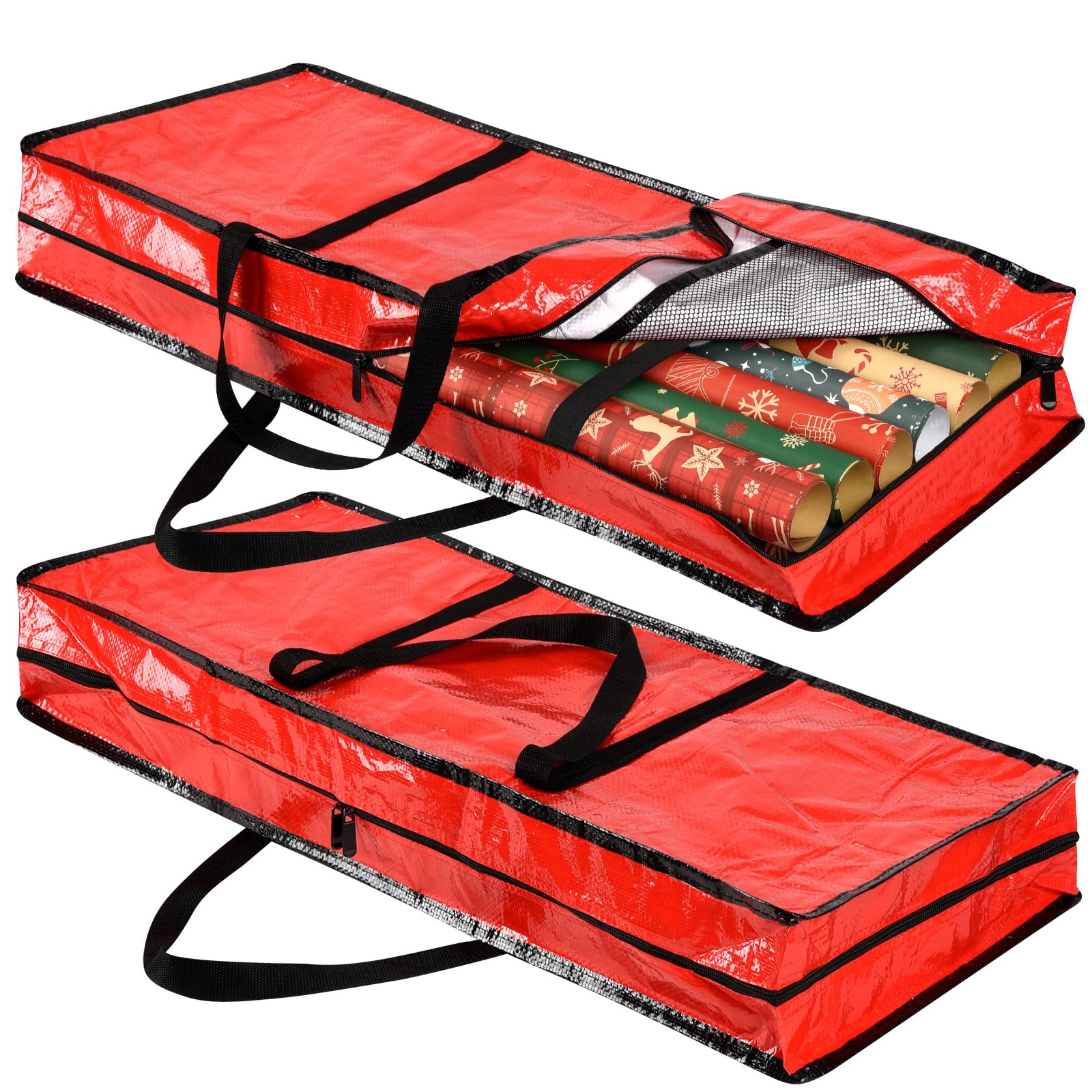 iespell 2 Pack Heavy Duty Waterproof Christmas Wrapping Paper Storage Bags, Tear-Resistant Gift Wrap Organizer with Multiple Compartments for Xmas Supplies
