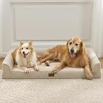 COZY KISS Orthopedic Dog Bed for Extra Large Size Dog, XL Bolster Pet Couch with Waterproof Lining, U Shaped Foam Anti-Slip Bottom Sofa with Washable Removable Cover, 112x81x18cm, Beige