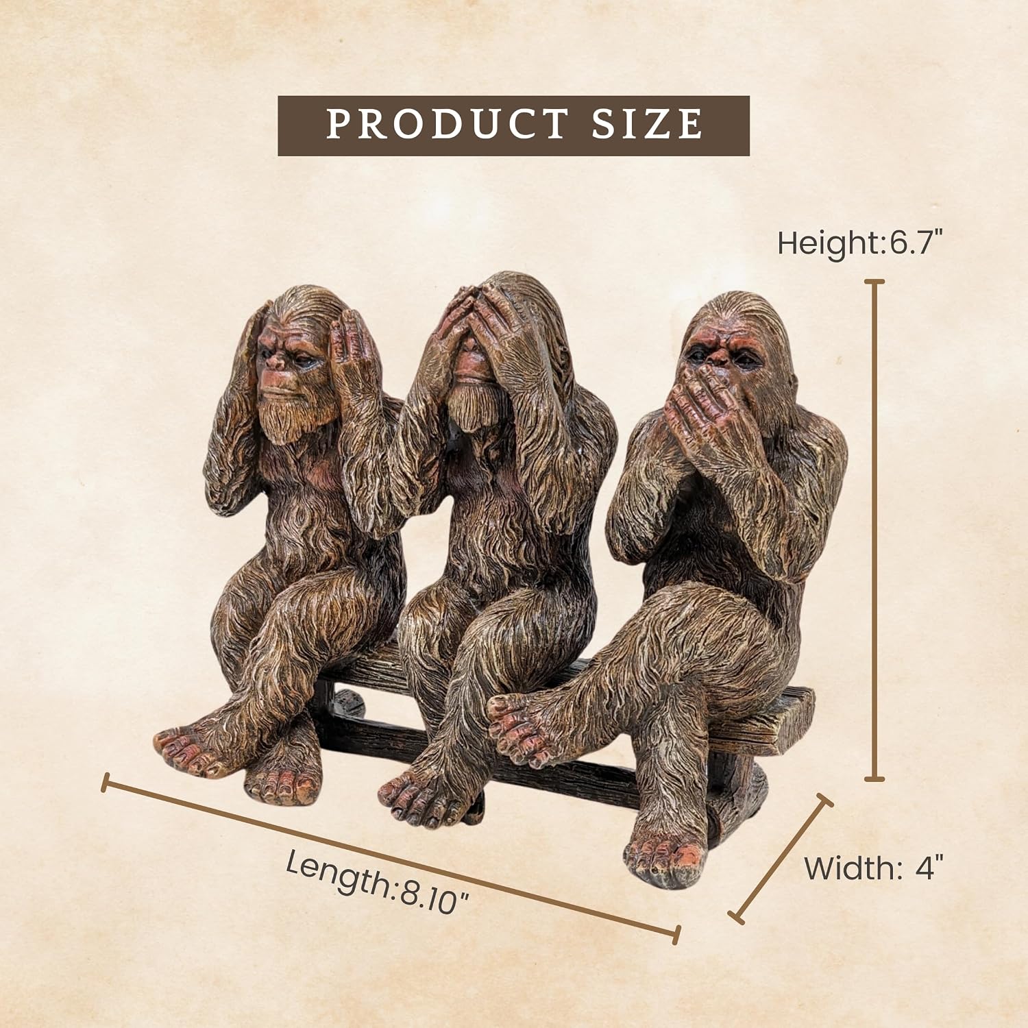 Three Wise Bigfoot Resin Figurine - See Hear Speak No Evil Sasquatch Set image 2