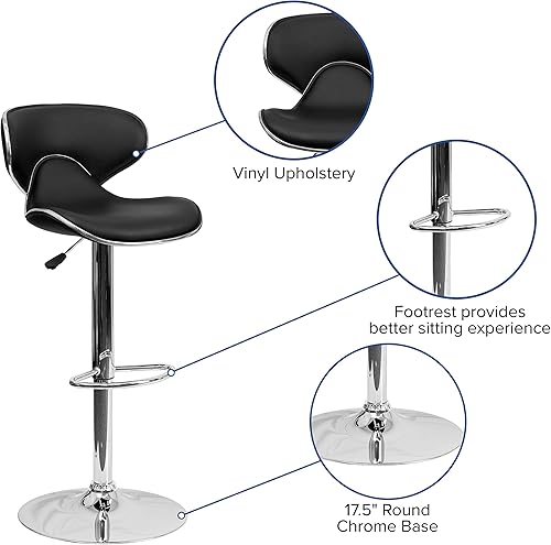 Miniatura 4 de EMMA + OLIVER Paquete de 2 taburetes de bar contemporáneos de vinilo negro con altura ajustable