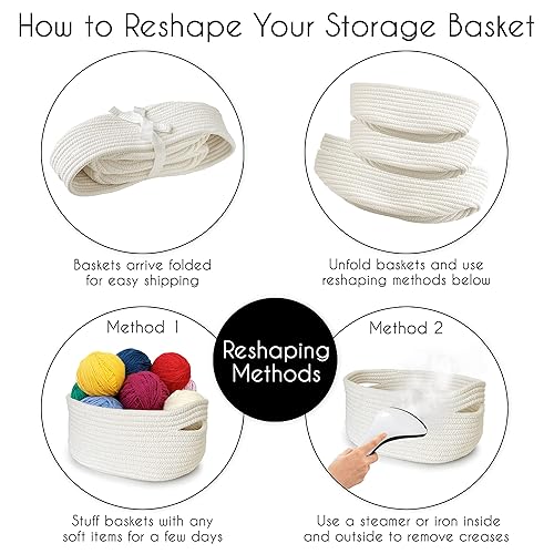 Miniatura 6 de Sweet Jojo Designs Juego de 3 cestas de almacenamiento tejidas con cuerda de algodón, 3 piezas, para bebés, guardería, niños, armario, cajón, diseño