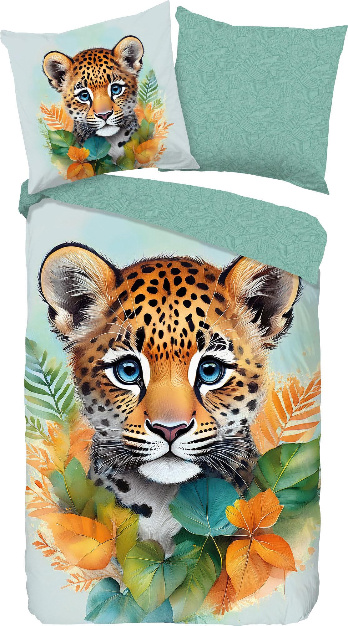 Good Morning Lodewijk Children's Reversible Bed Linen Renforcé Sage Size 1x 135 x 200 cm + 1x 80 x 80 cm