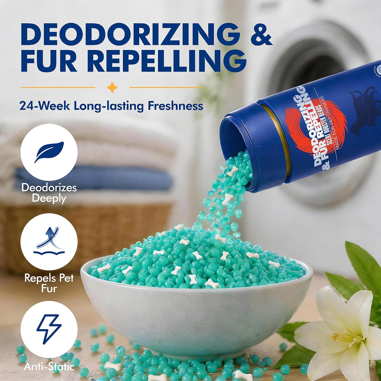 FurGone Laundry Scent Booster Beads, 2 Bottles, Fresh Floral Musk Scent