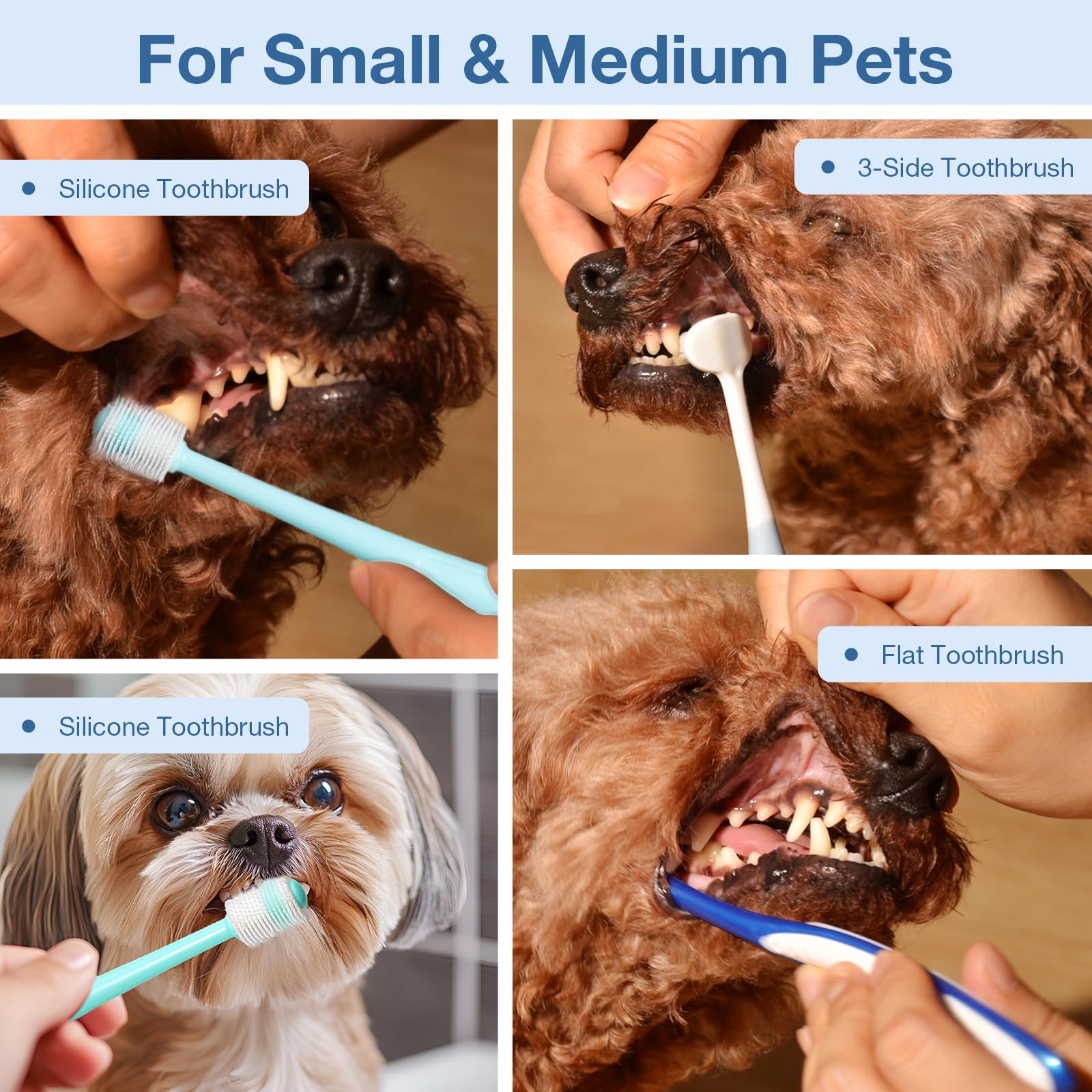 Kit de cepillo de dientes ultra suave para perros de raza pequeña, 360 cepillos de dientes de silicona para perros y gatos, juego de cuidado dental canino de 3 formas diferentes 5