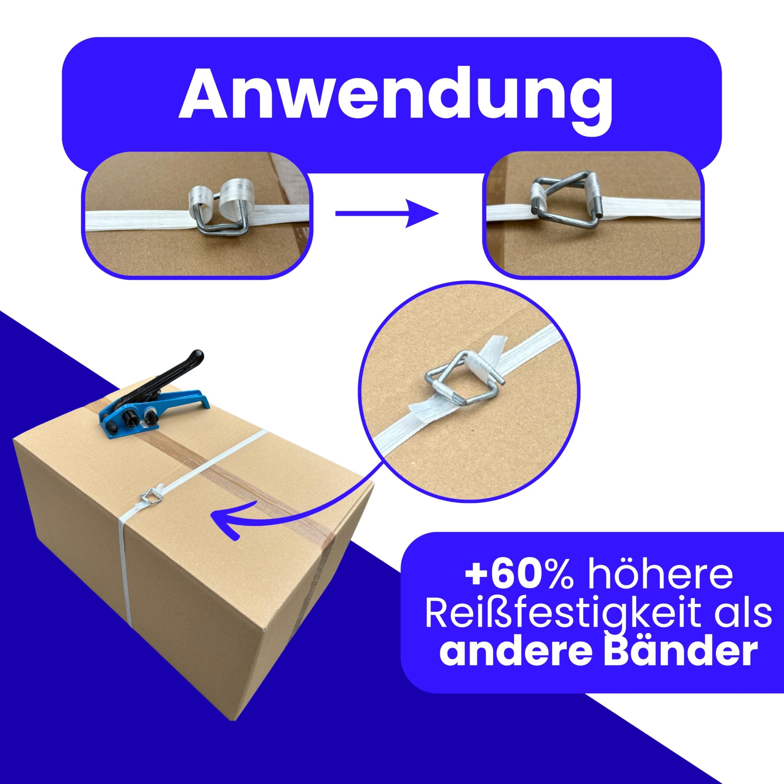 Umreifungsband | Polyesterband | PET-Band für Transportsicherung und Verpackung | Premium Qualität (16mm/850m/480kg)