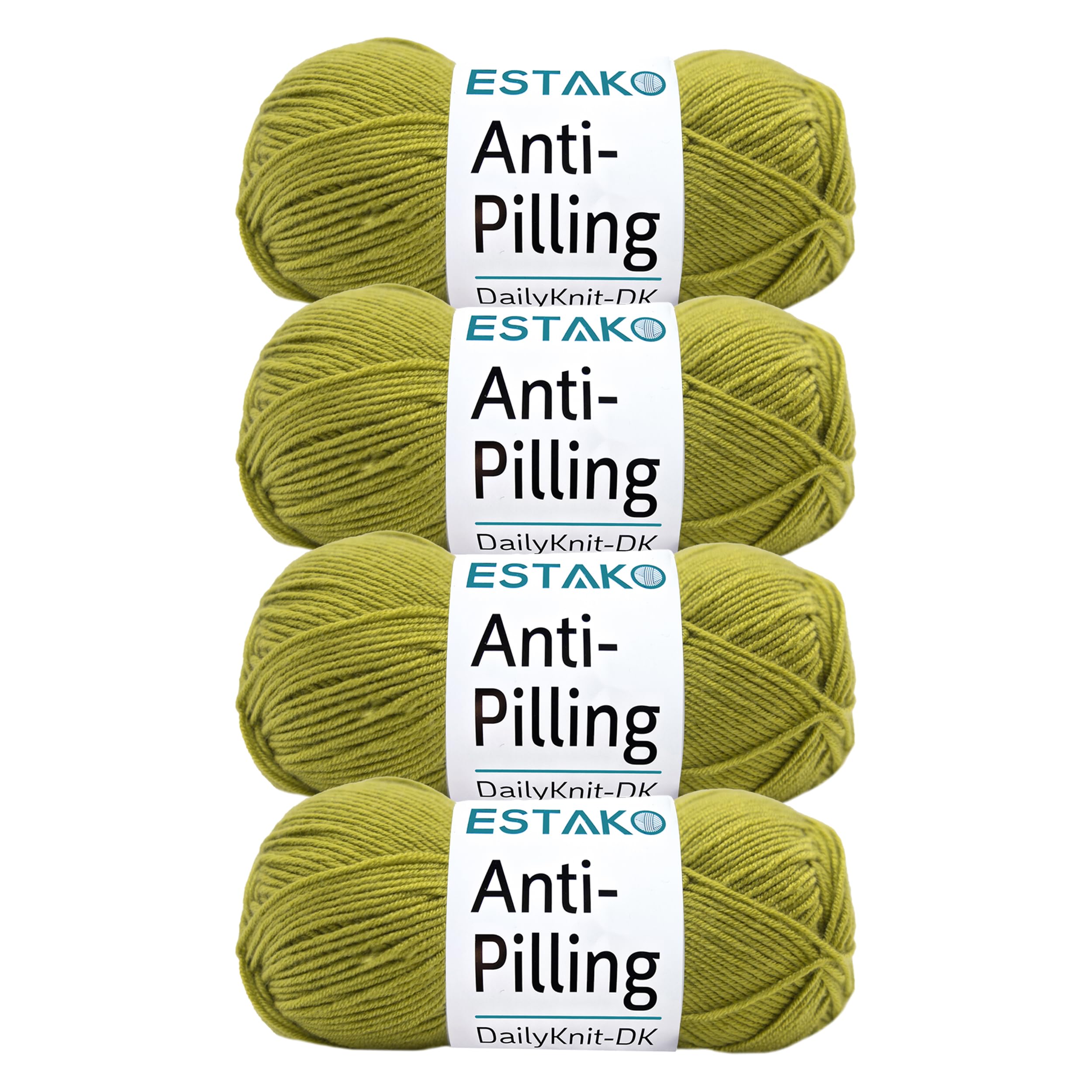 Estako DailyKnit-DK - Confezione da 4 matasse di filato acrilico anti-pelucchi, morbido DK leggero #3, 4 x 99,79 g, 4 x 273 m, per lavoro a maglia e uncinetto (80047 - verde wasabi)