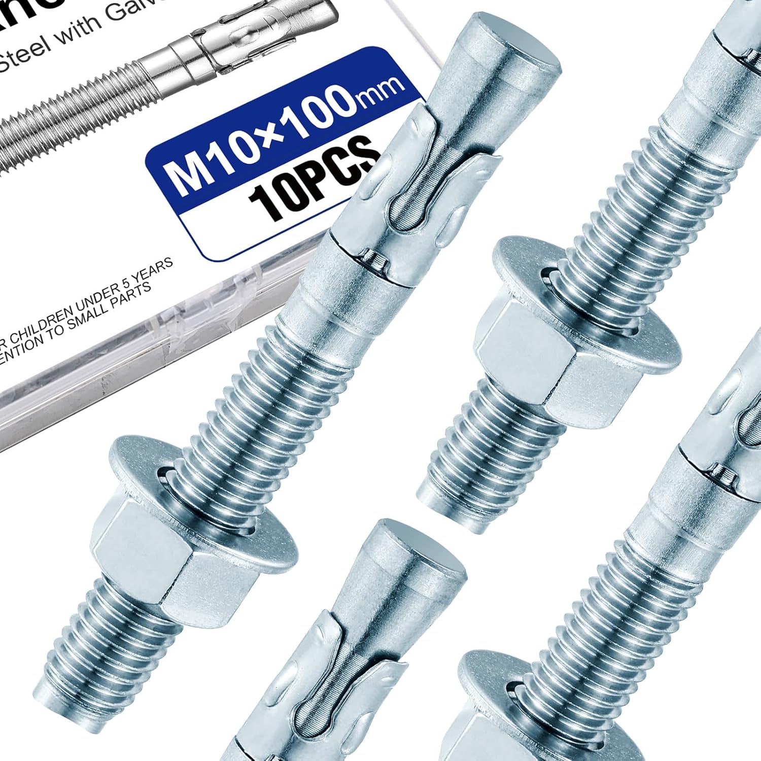 10-Pack 3/8" x 4" Zinc Plated Wedge Anchor Bolts - Heavy Duty Carbon Steel Concrete Anchors for Cement, Brick, Masonry