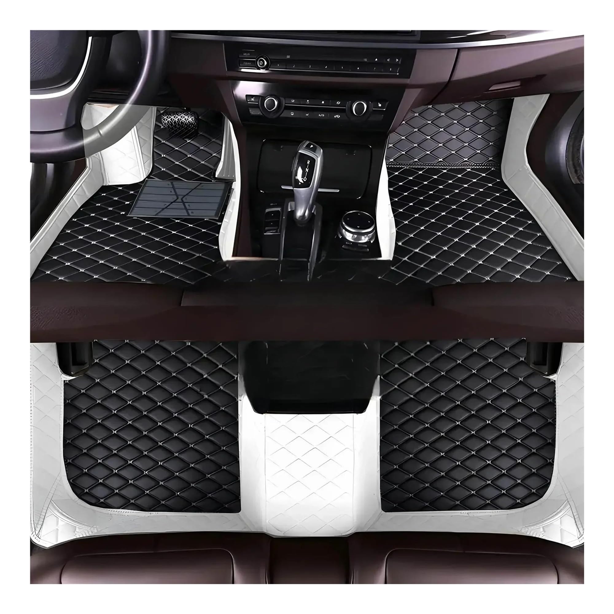Auto Fussmatten Für Toyota Für Tundra 2. 2007 2008 2009 2010 2011 2012 2013 Luxus-Leder-Bodenbeläge Vollständige Teppichabdeckung Auto-Fußmatten Fußmatten Automatten(Style 2 White Black)