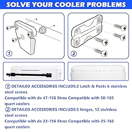Cooler Hinge and Latch and Screws Kit, High Strength Cooler Latch Replacement Parts. Ice Chest Plastic Hinges, Latch Posts, and Screws. for Ice Cooler.