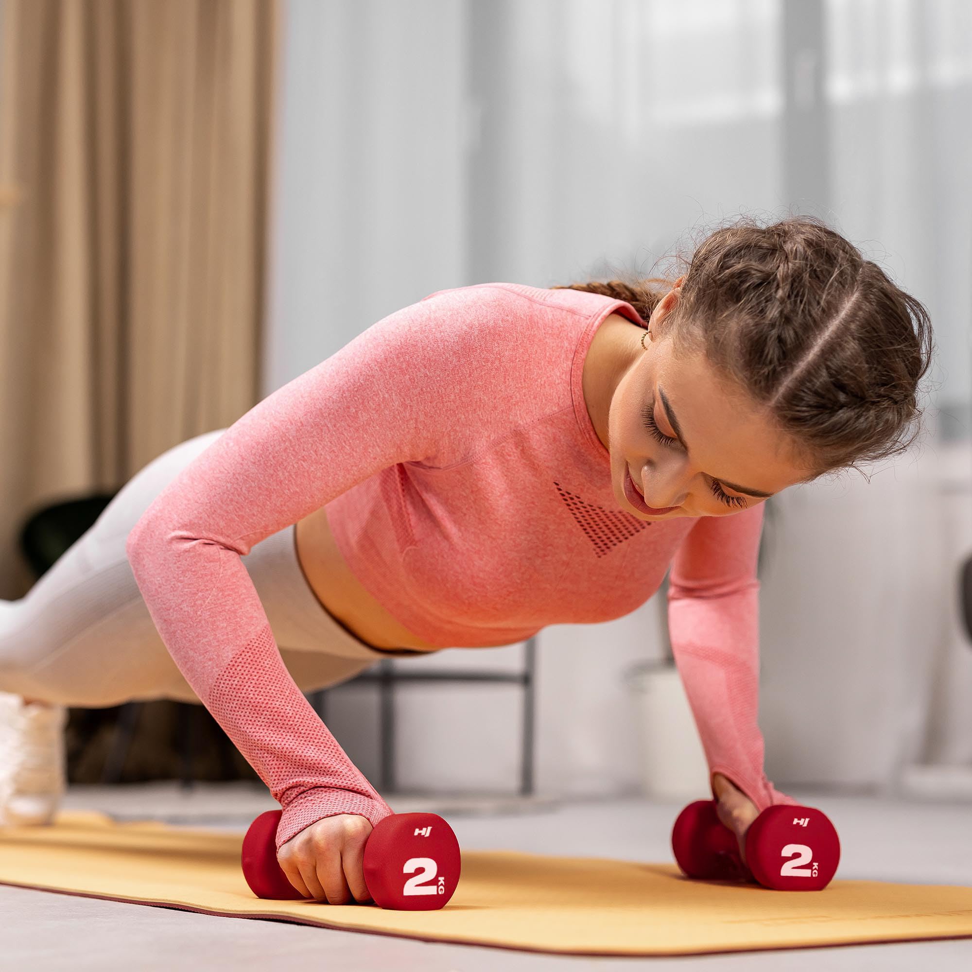 Hop-Sport Hanteln Set, Kurzhanteln 2 x 1 kg, 2 x 2 kg, 2 x 3 kg mit Ständer, Neopren Fitnesshanteln aus Gusseisen, rutschfest für Frauen und Männer, Home Gym, Krafttraining und Pilates