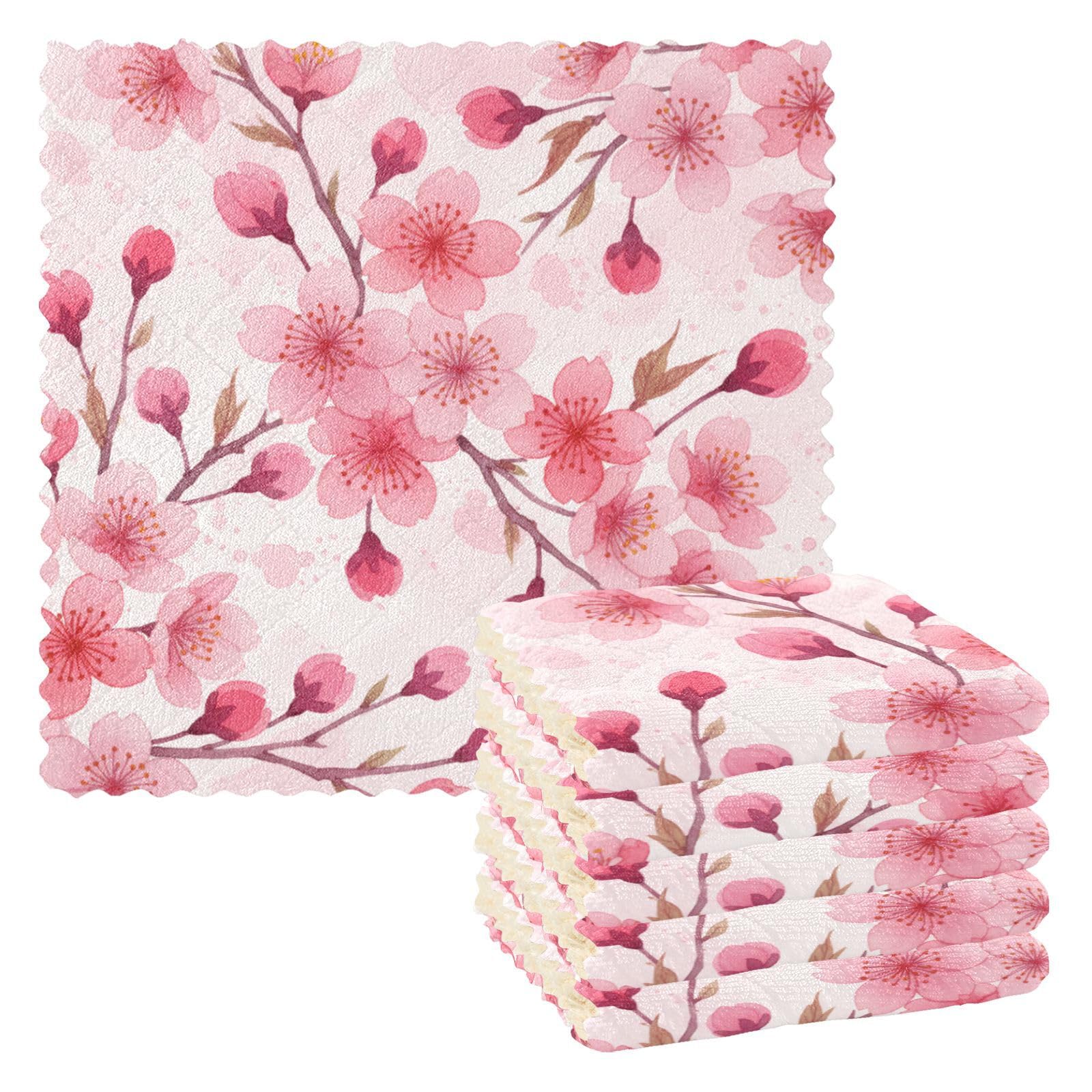 Torchons de cuisine super absorbants lavables anti-peluche motif cerisier