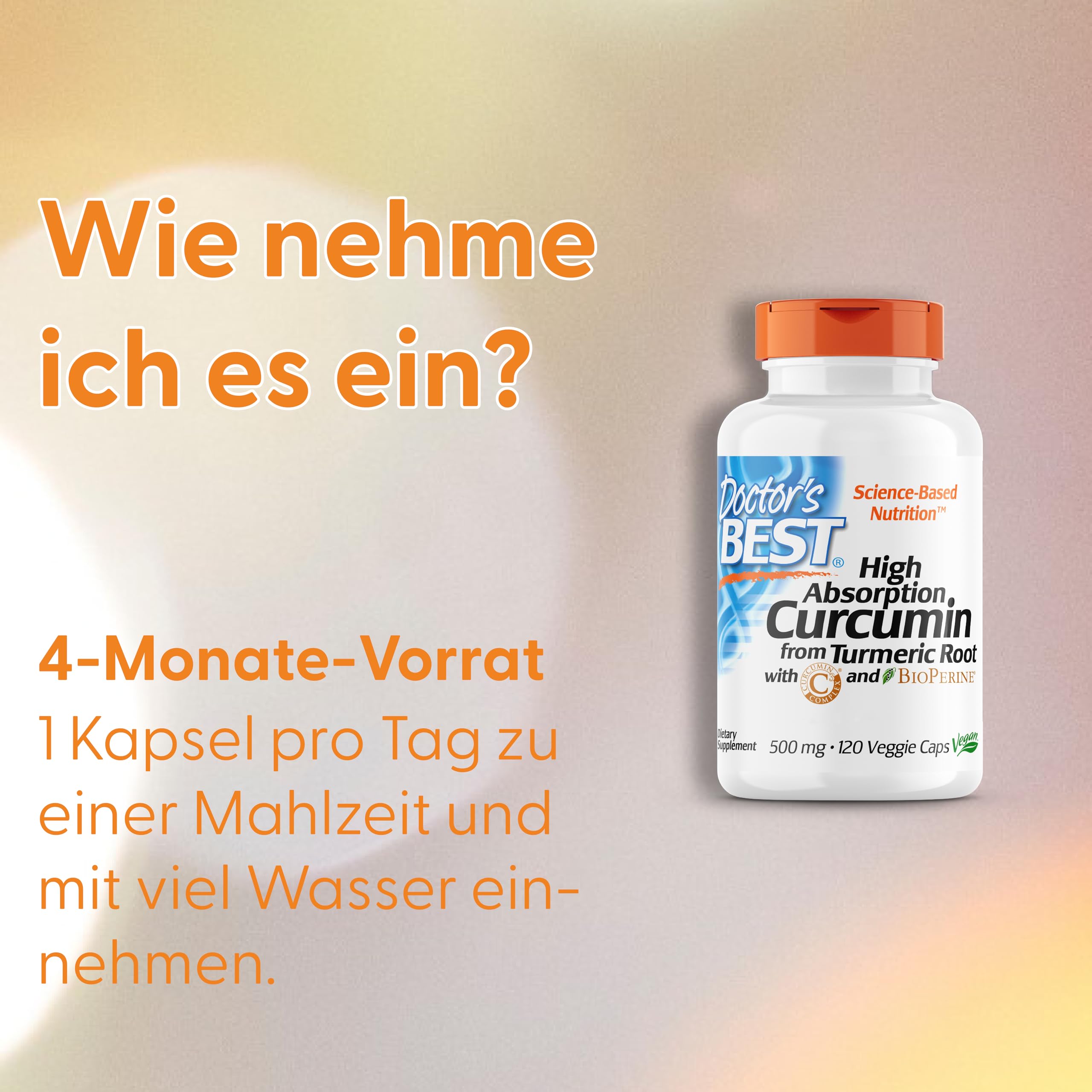 Doctor's Best, High Absorption Curcumin, 500mg, 120 Kapseln, Laborgeprüft, Kurkuma, Glutenfrei, Sojafrei, Ohne Gentechnik
