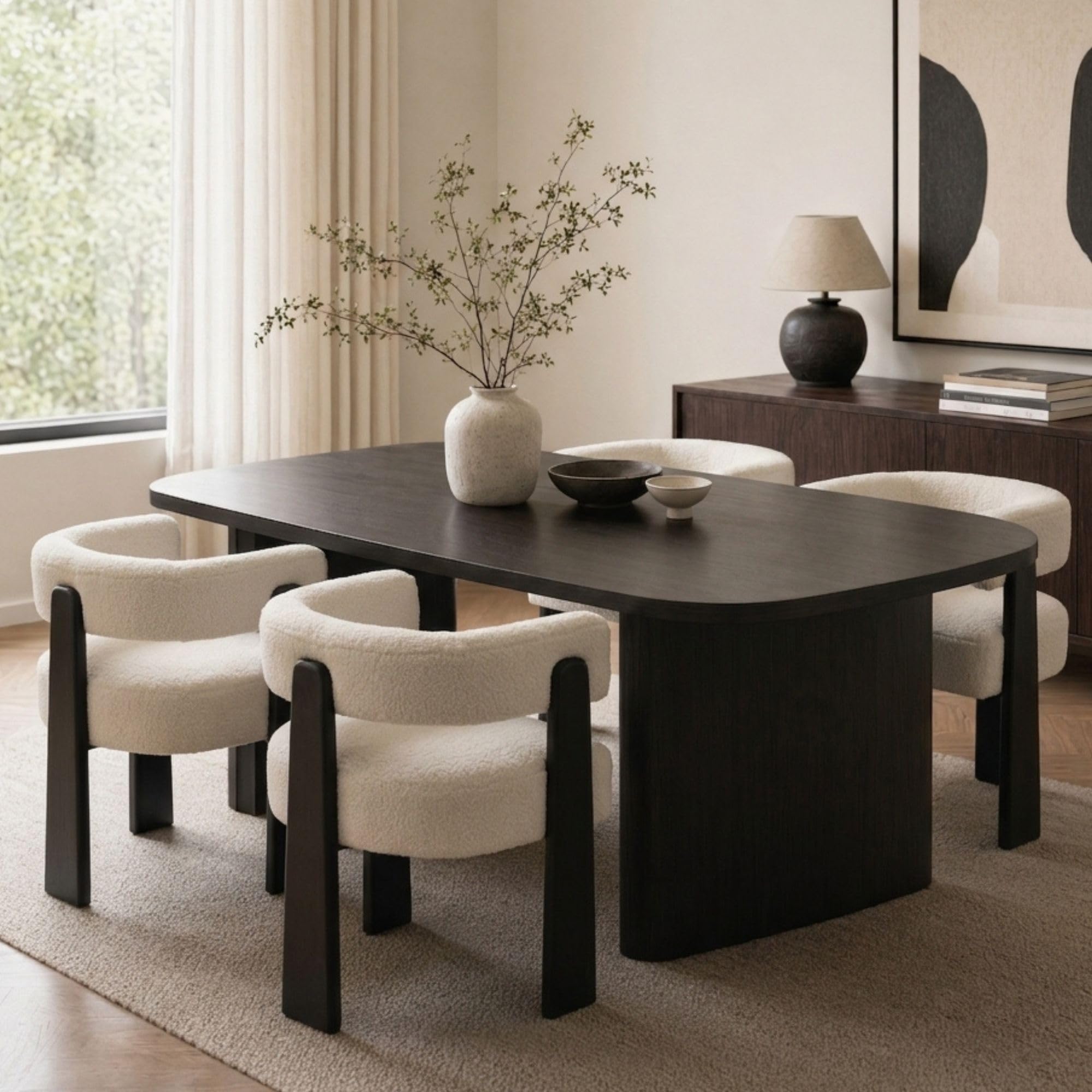 Hyfirm Modern Boho Dining Chairs Set of 4 in White