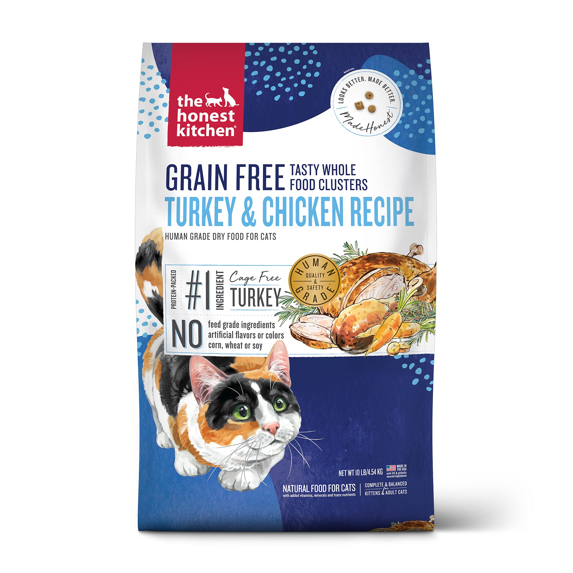 The Honest Kitchen Human Grade Whole Food Clusters Grain Free Turkey & Chicken Dry Cat Food, 10 lb Bag