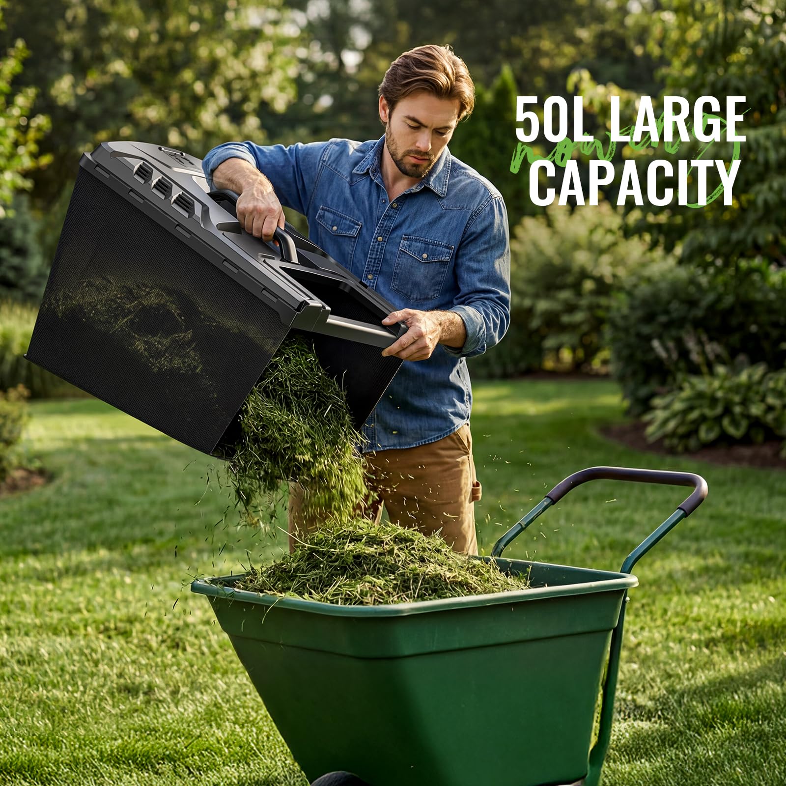 Cordless Lawnmower, ETOOLAB Lawnmower with Brushless Motor up to 500m², 43cm Cutting Width, 6 Cutting Heights, 2 * 4.0Ah Battery and Charger, 50L Bag — view 8
