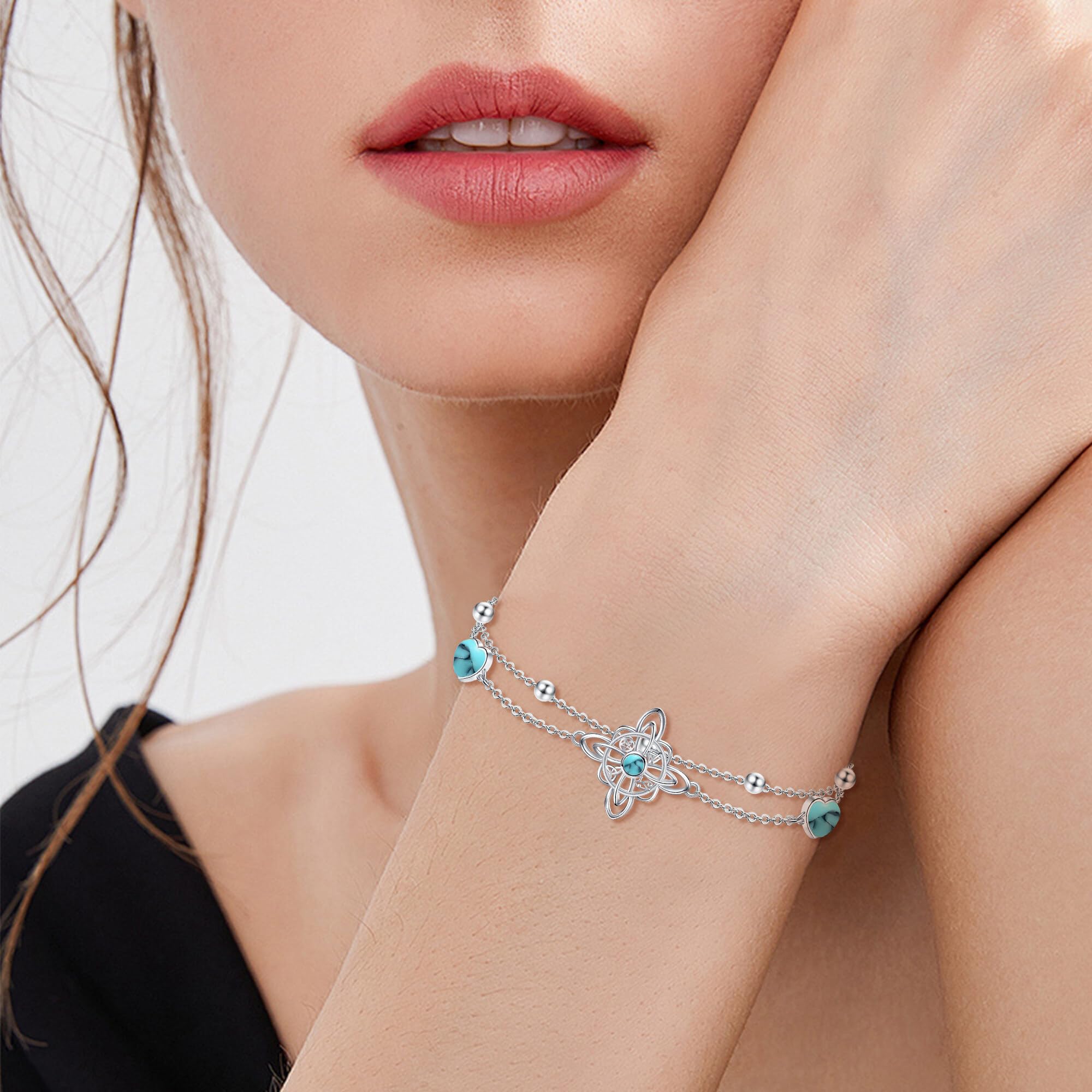 URONE Hexen-Knoten-Armband Sterling Silber Hexen-Knoten Herz Türkis Armband Witchy Schmuck Geschenke für Damen